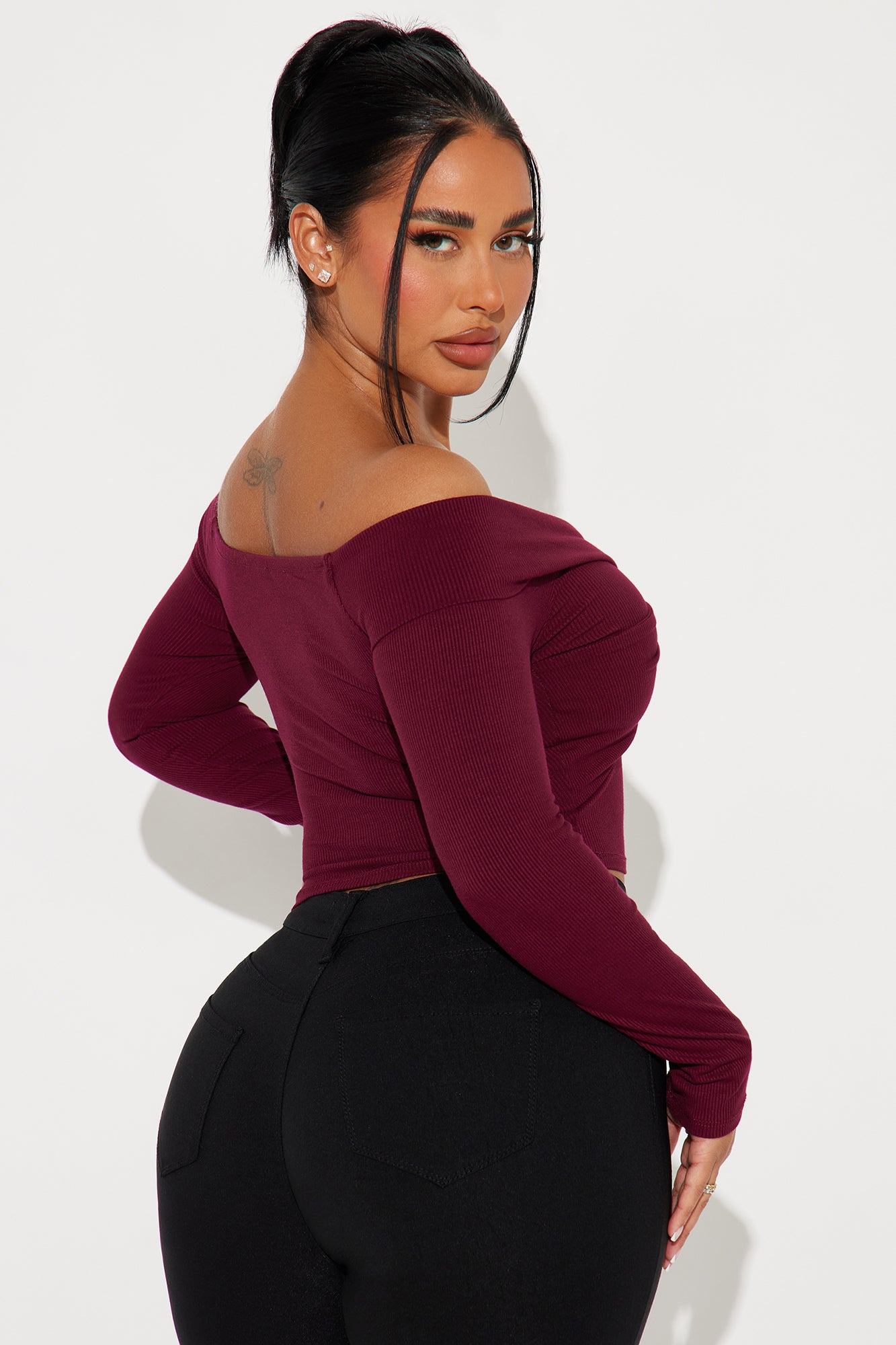 Brittany Off Shoulder Top - Wine - Image 3