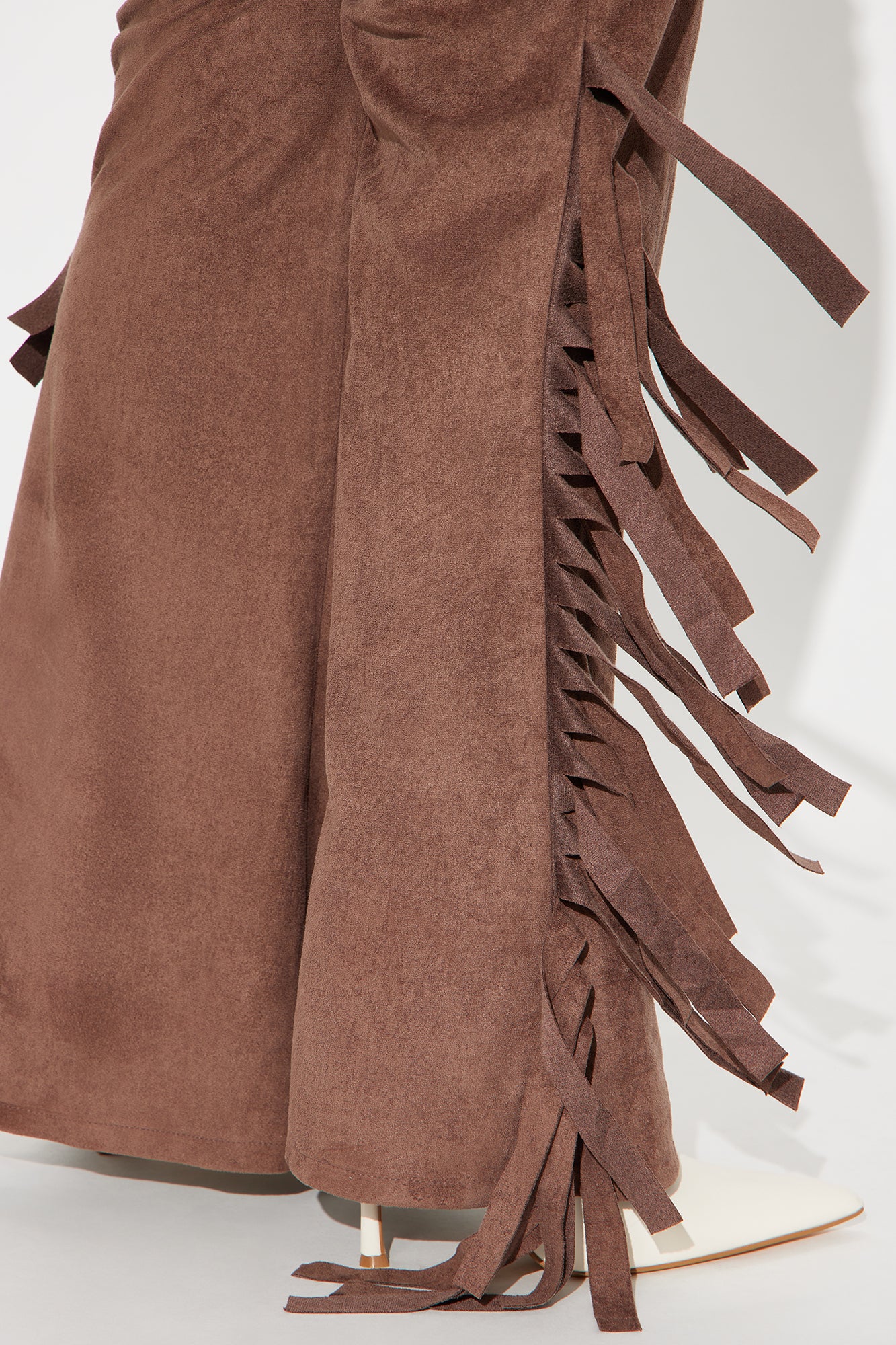 Howdy Partner Faux Suede Fringe Pant Set - Brown - Image 6