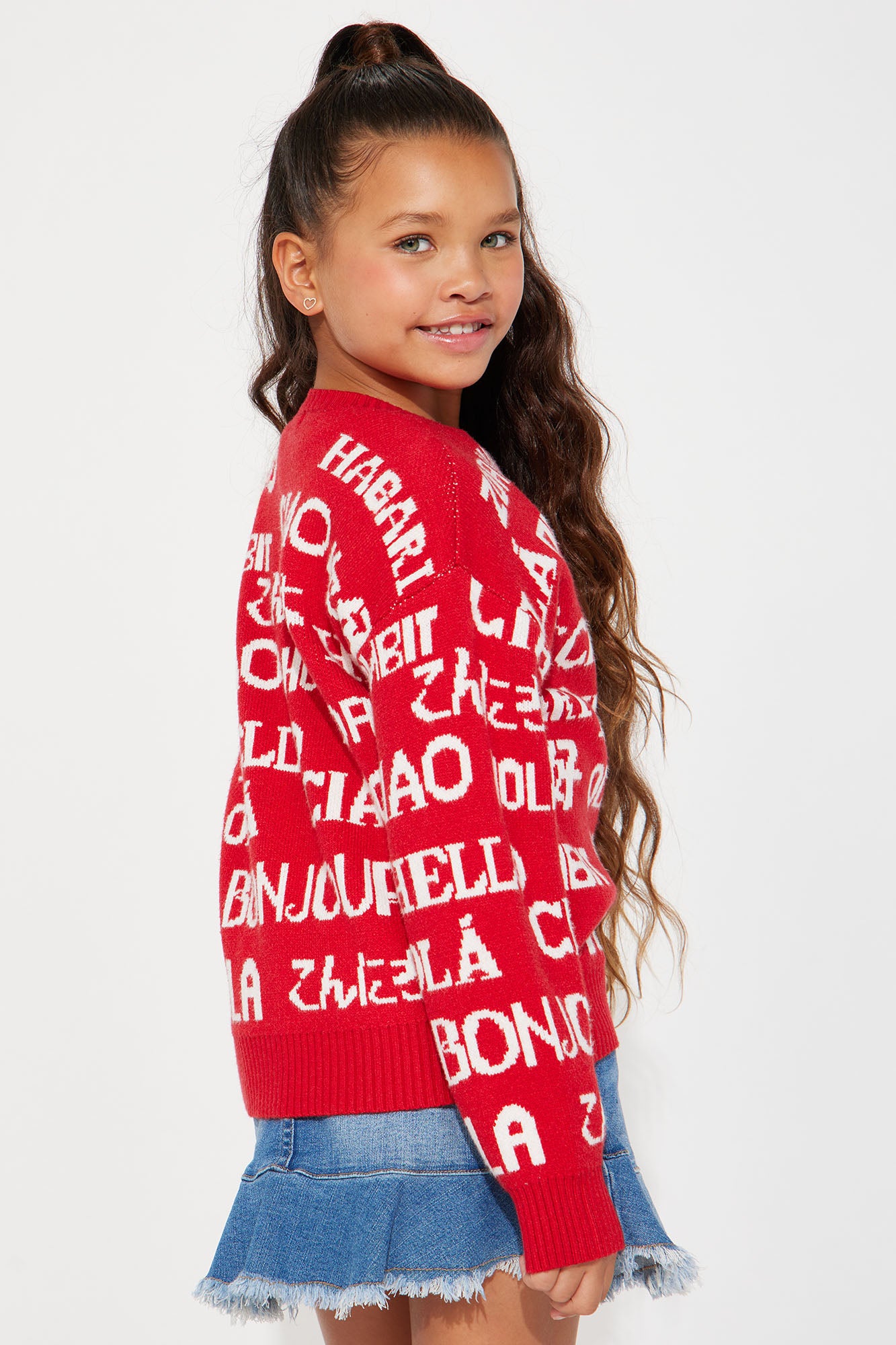Mini Worldwide Greetings Pullover Sweater - Red - Image 3
