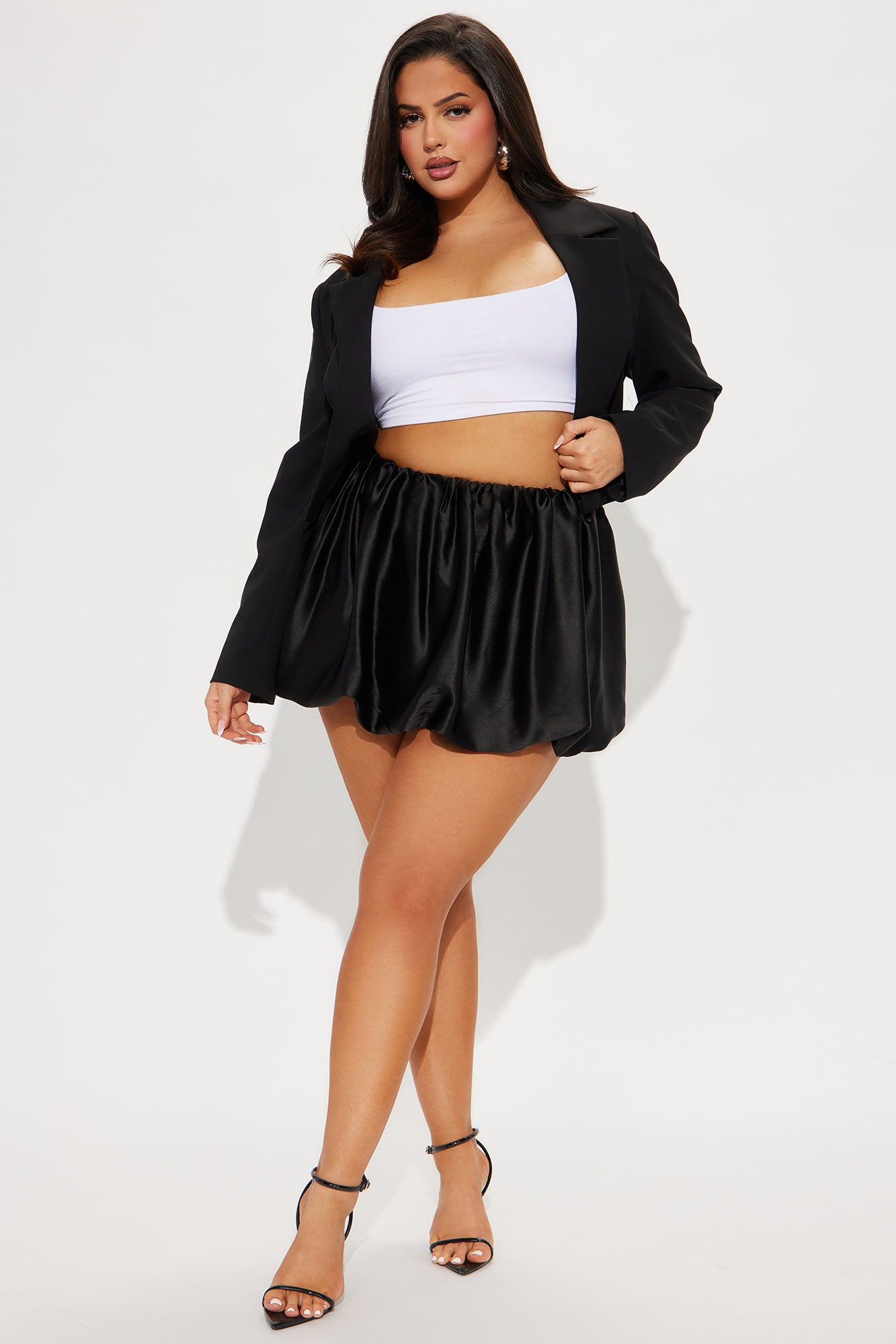 In This Moment Satin Bubble Mini Skirt - Black - Image 4
