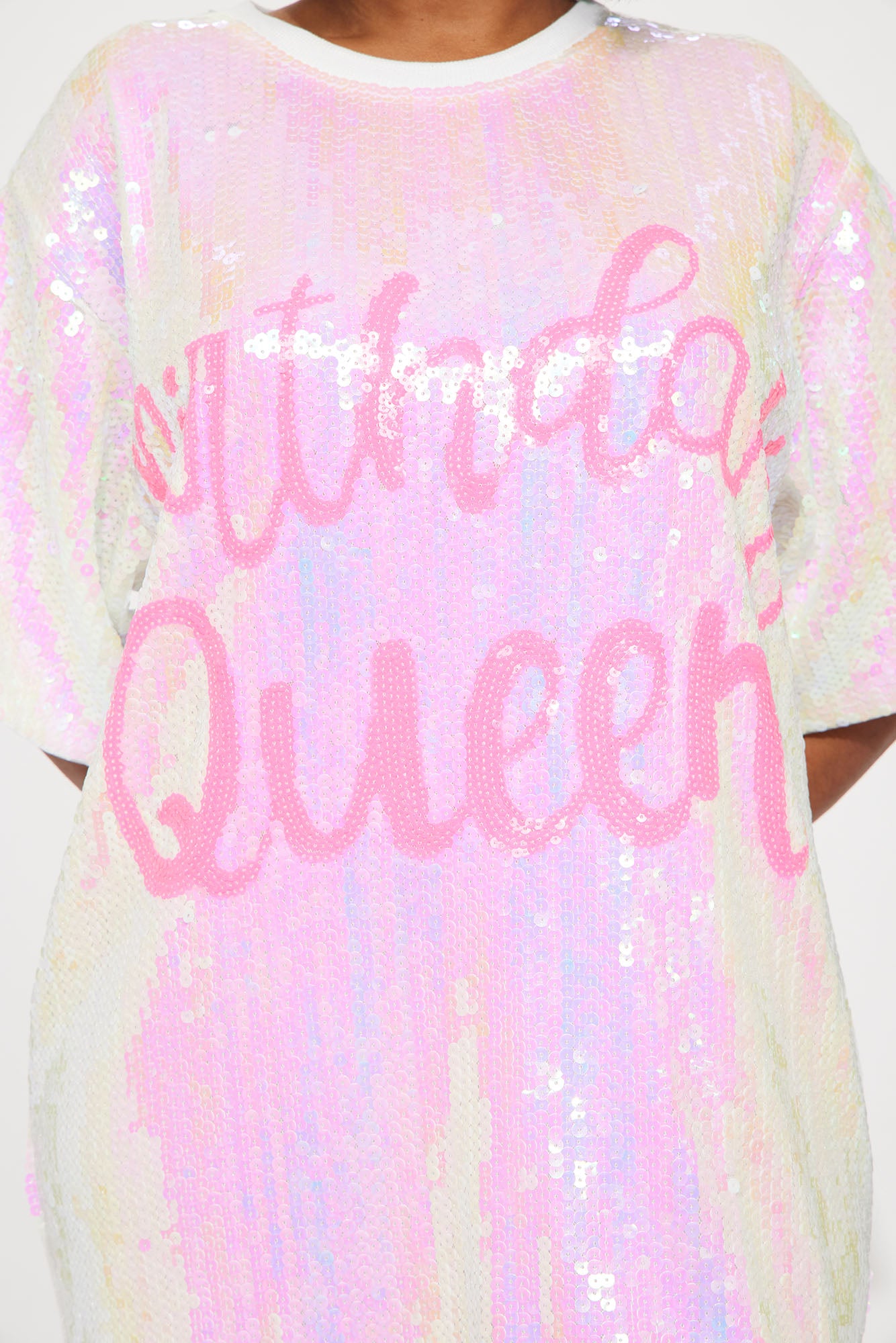 Always The Birthday Queen Sequin Shirt Dress - White - Image 3