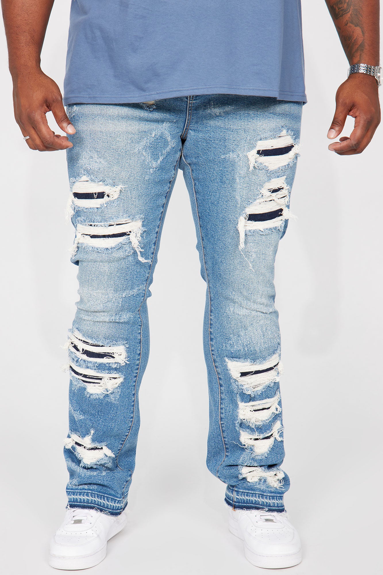 Cuff Me Stacked Skinny Flared Jeans - Medium Wash - Image 3