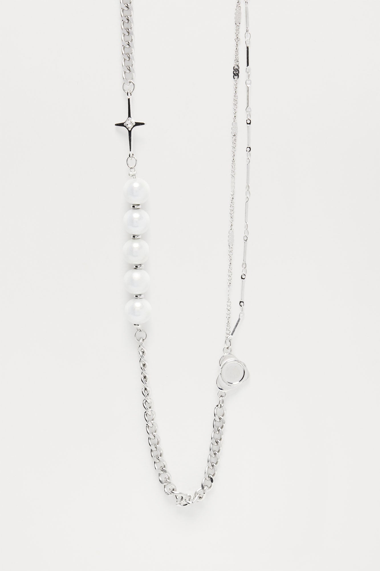 Axel Multi Chain Beaded Necklace - White/Silver - Image 3