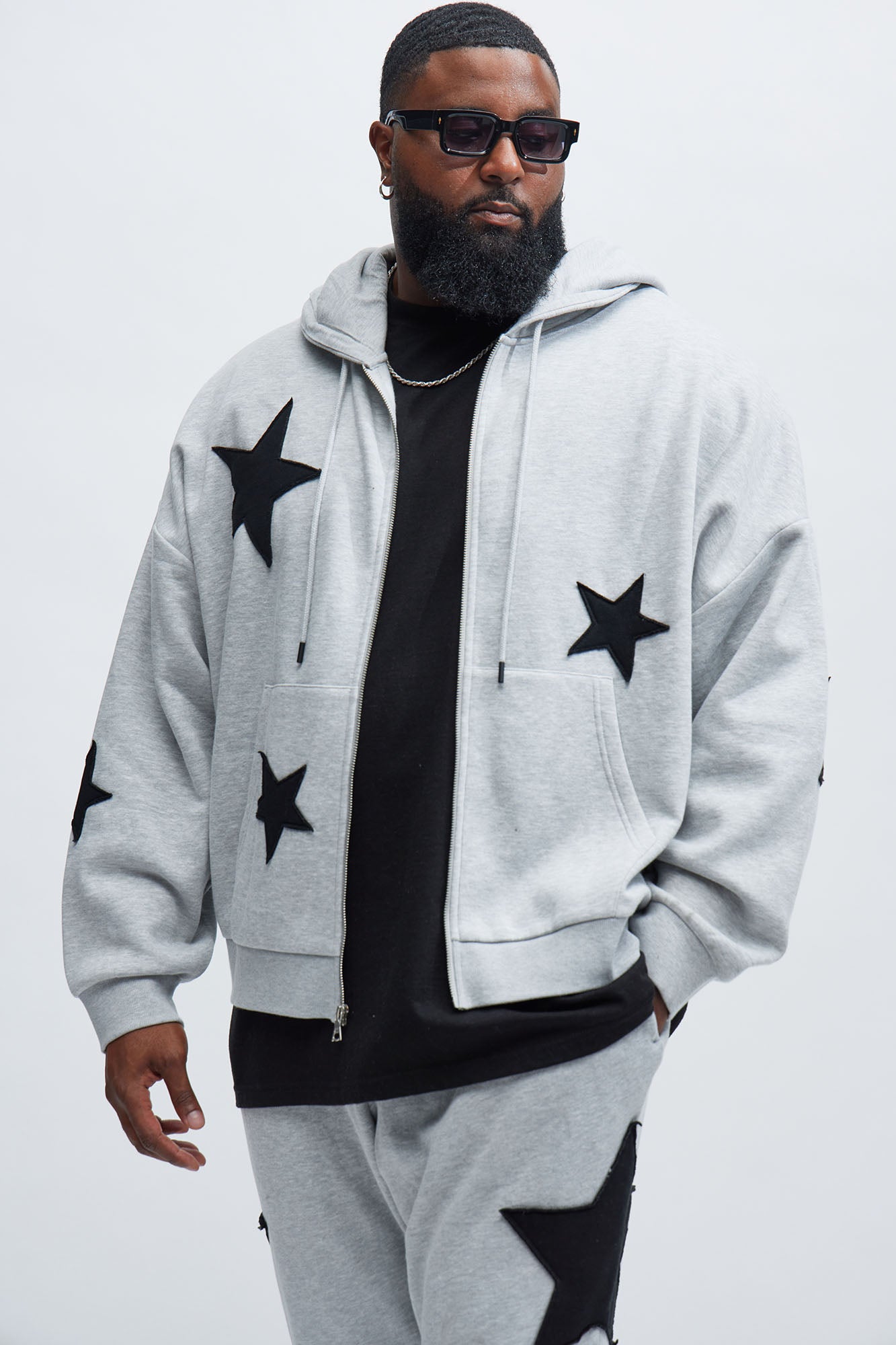 Tyson Stars Oversized Hoodie - Heather Grey - Image 5