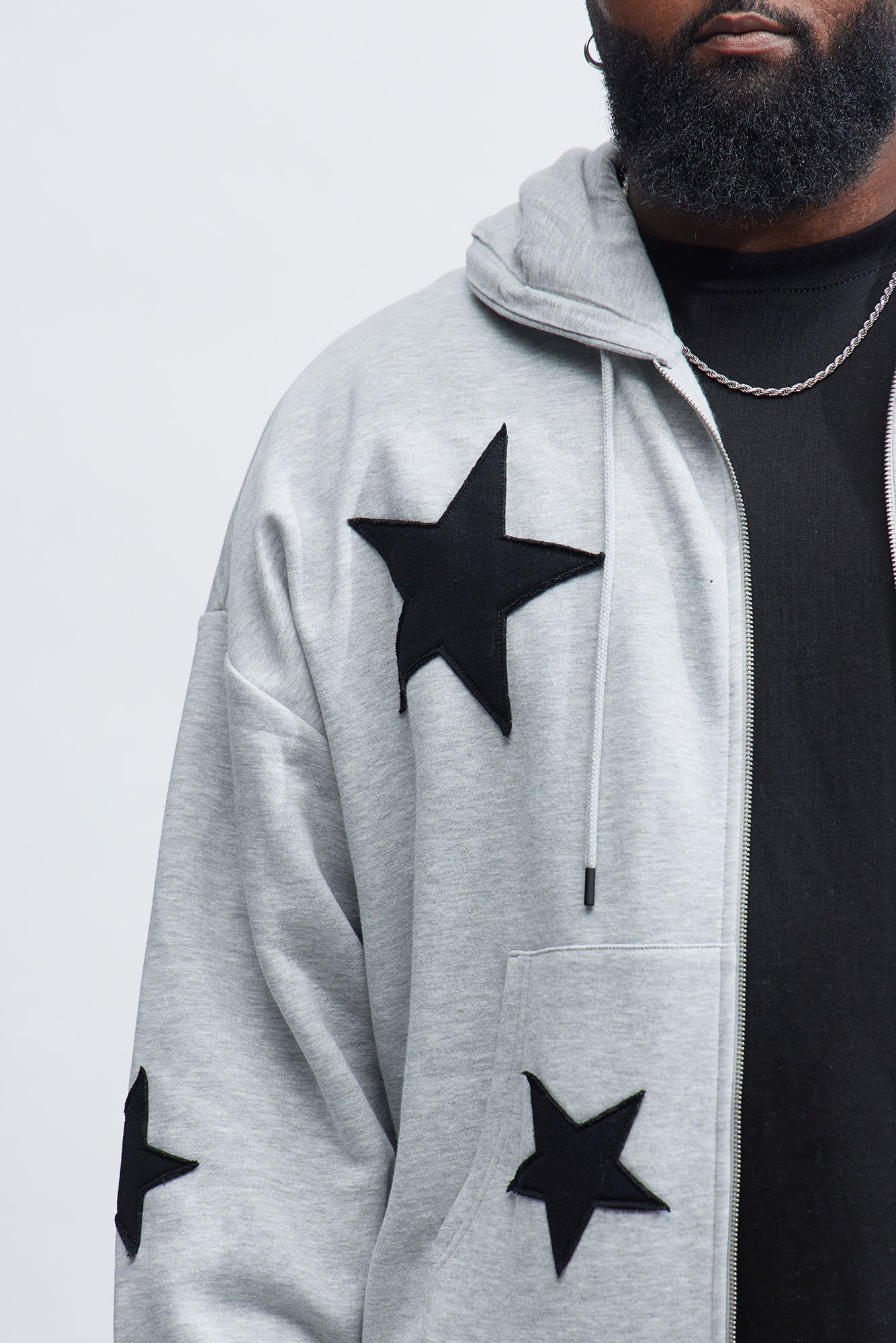 Tyson Stars Oversized Hoodie - Heather Grey - Image 7
