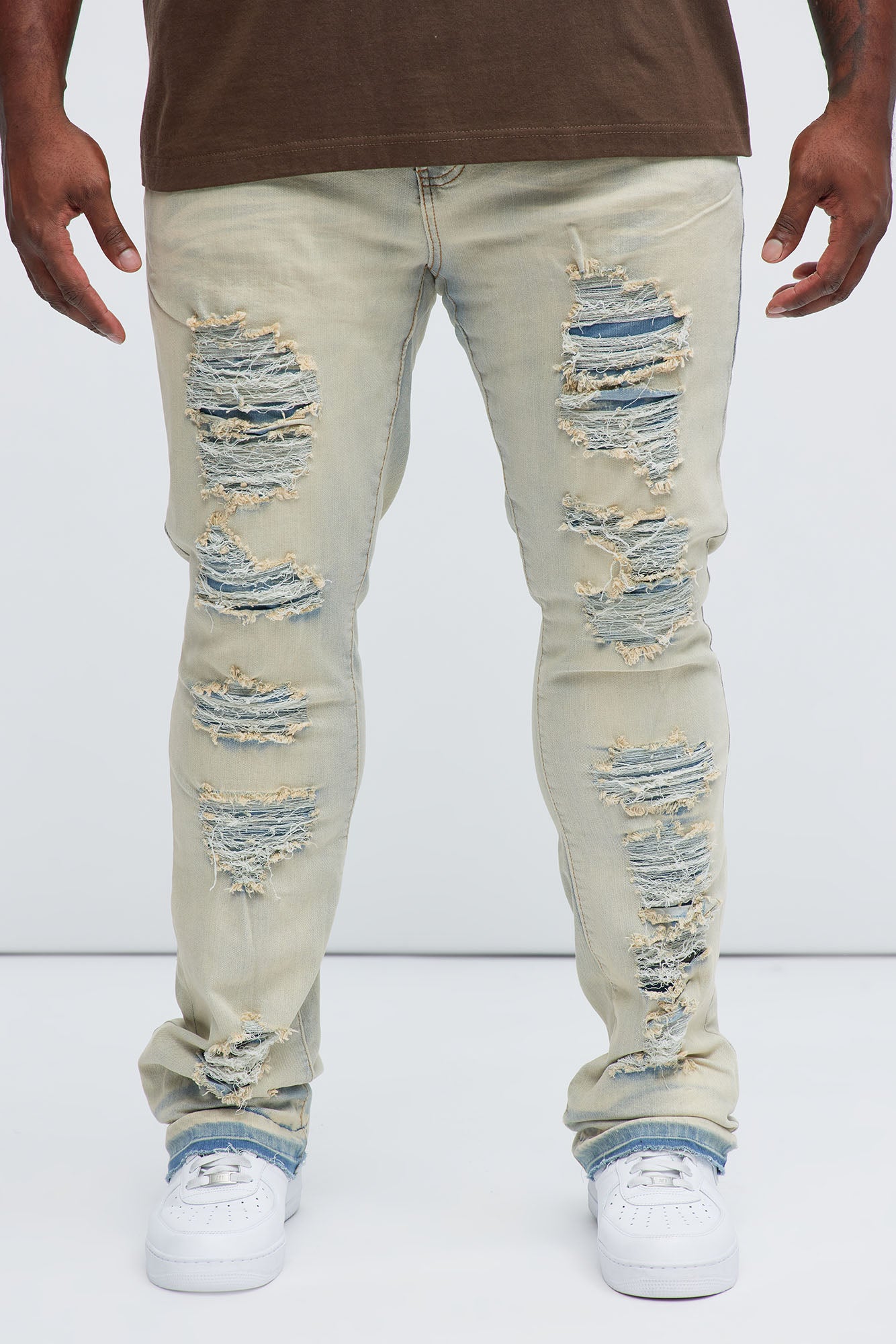 Plan Ahead Ripped Stacked Skinny Flare Jeans - Light Wash - Image 6