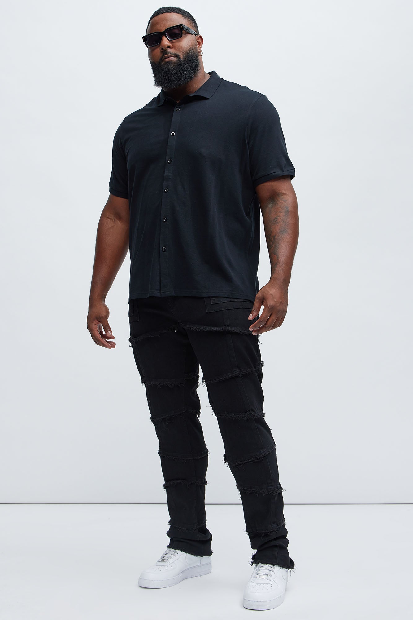 Get Me More Fray Panel Straight Jeans - Black - Image 7