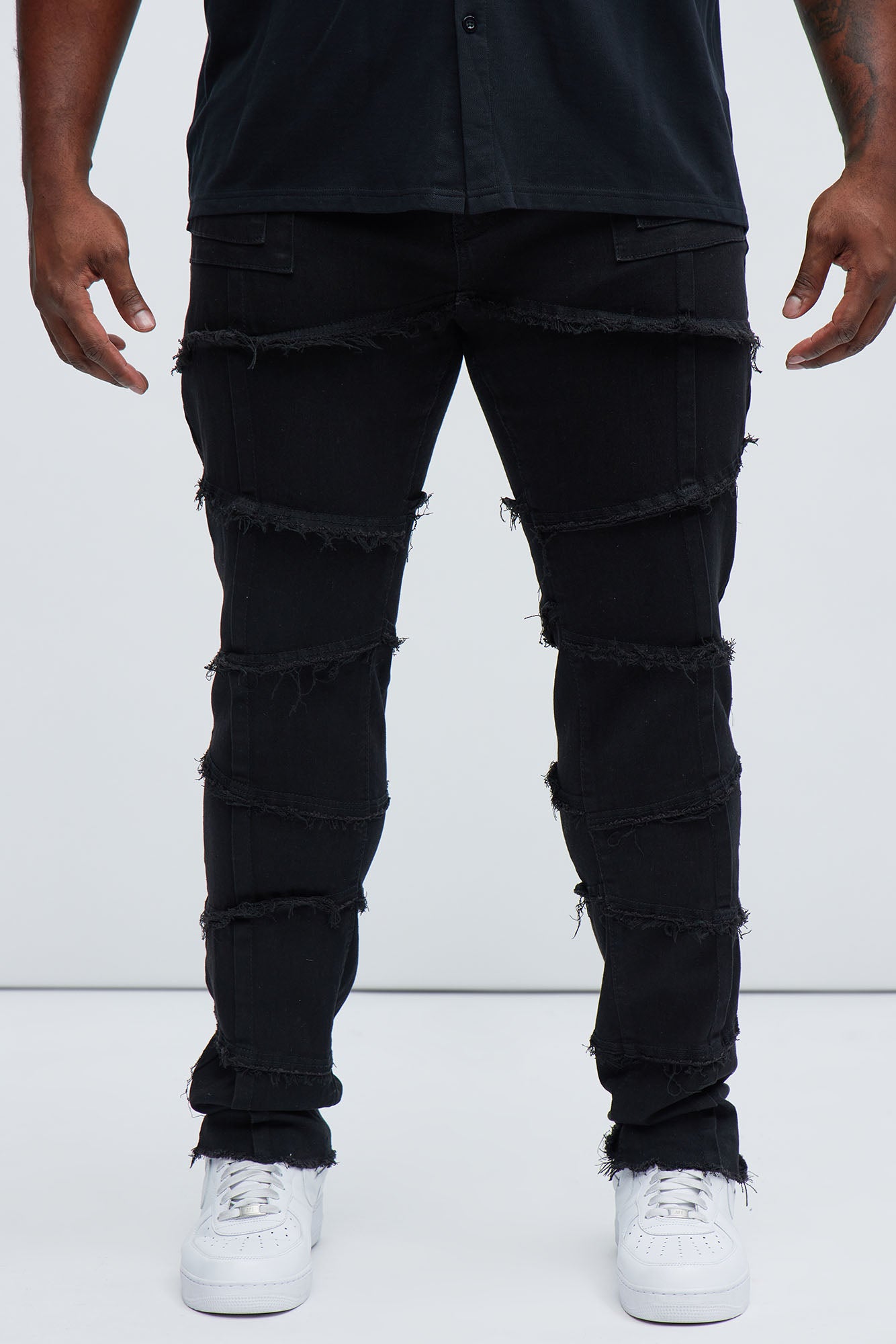 Get Me More Fray Panel Straight Jeans - Black - Image 6