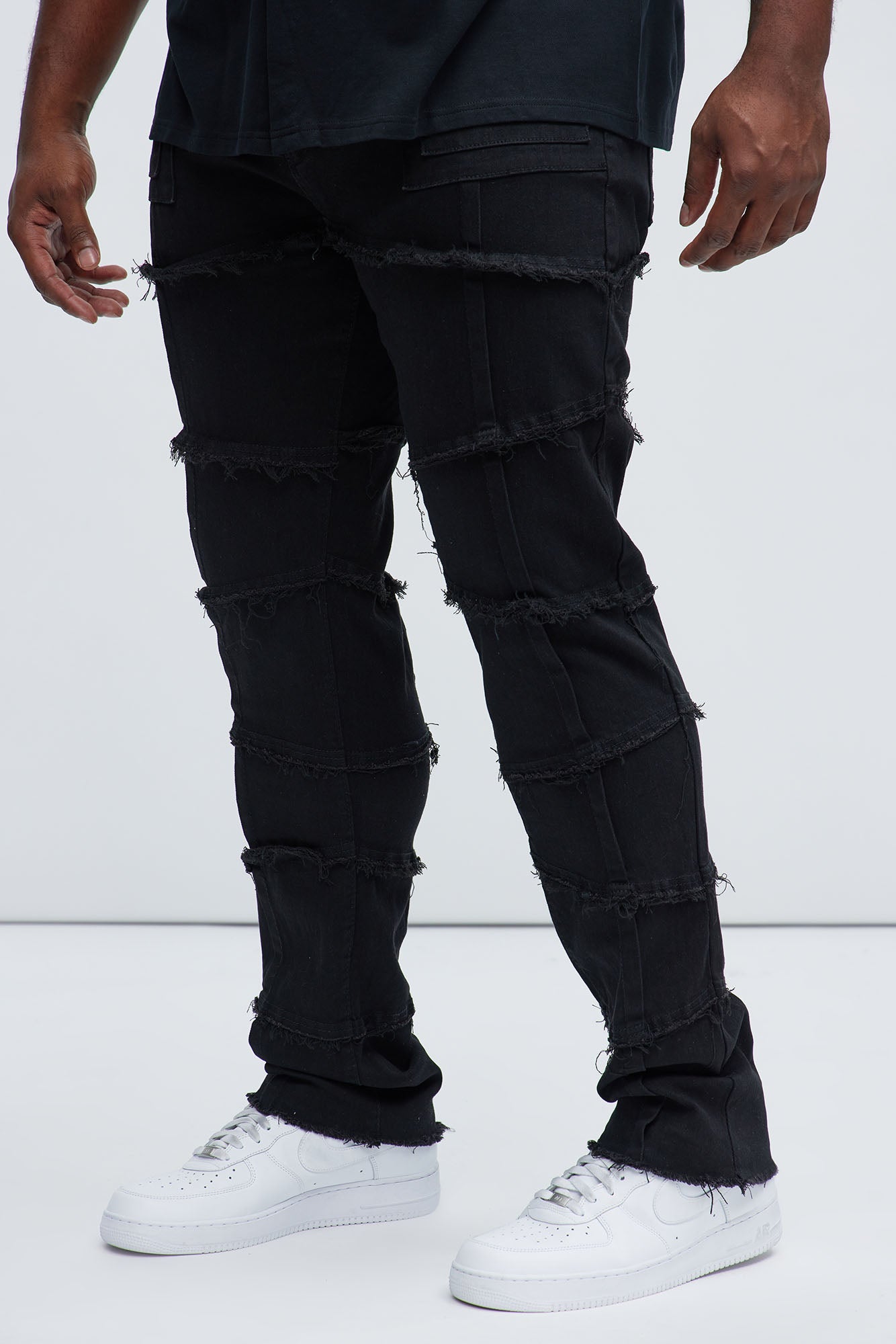 Get Me More Fray Panel Straight Jeans - Black - Image 8