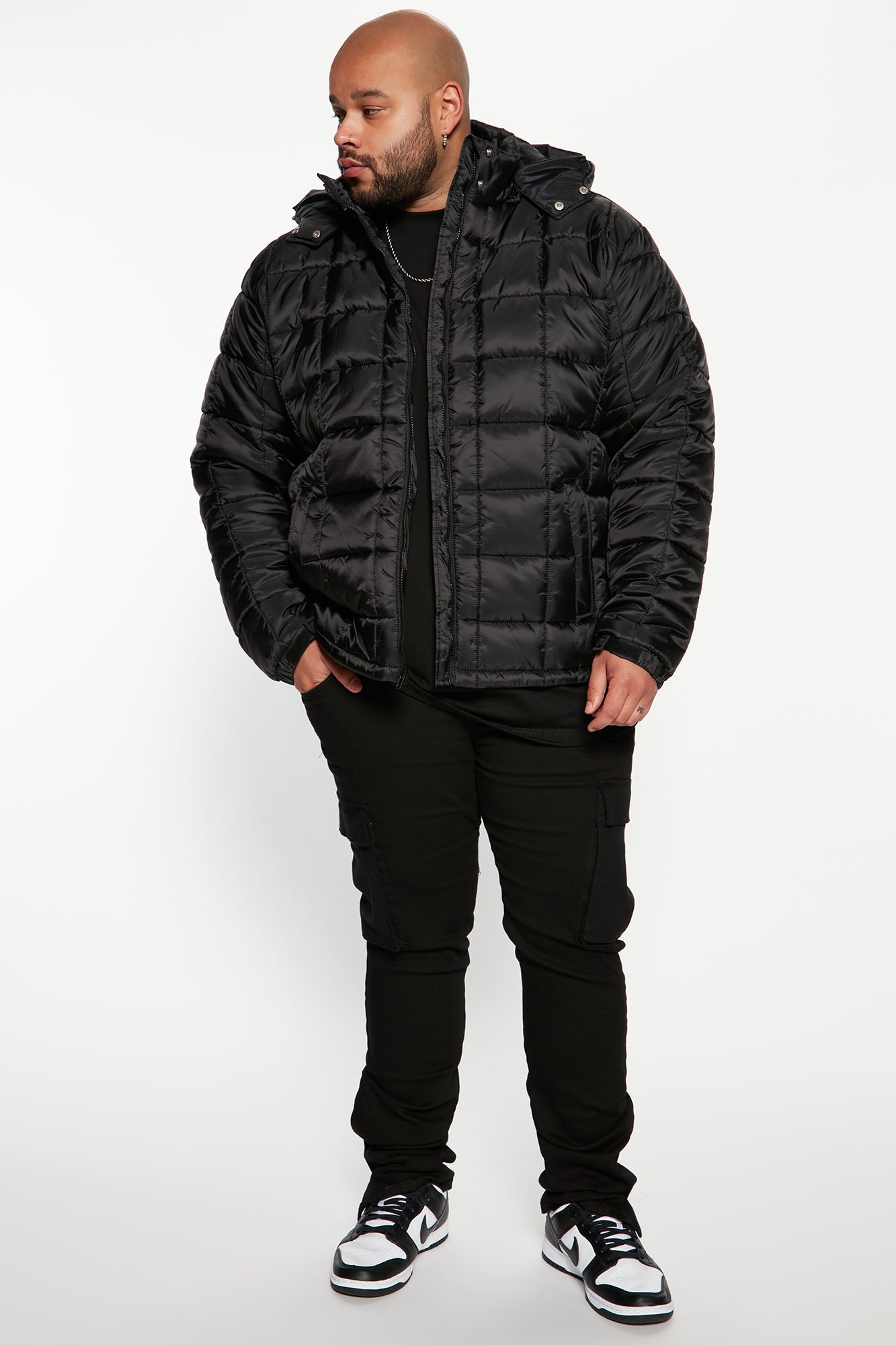Grenade Like Hooded Puffer Jacket - Black - Image 7