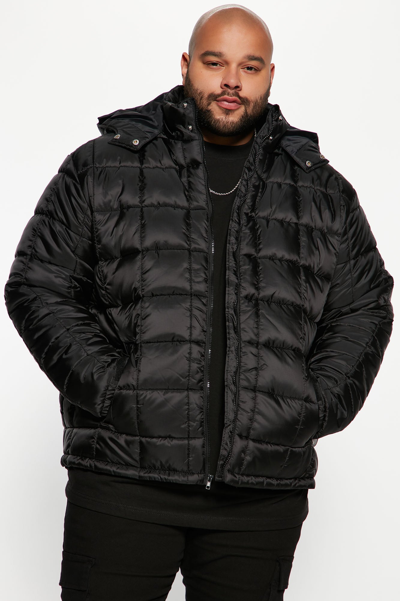 Grenade Like Hooded Puffer Jacket - Black - Image 4