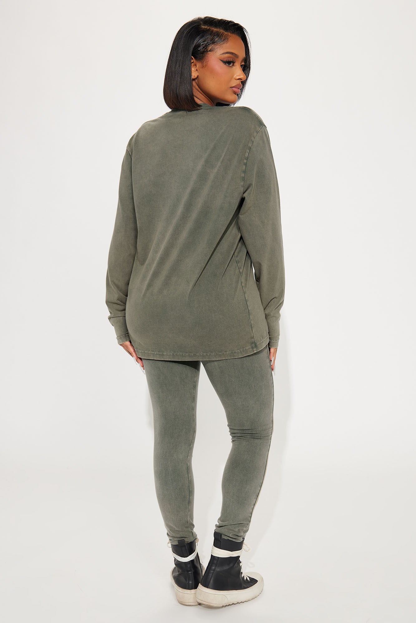 Stepping Out Mineral Wash Long Sleeve Legging Set - Olive - Image 3