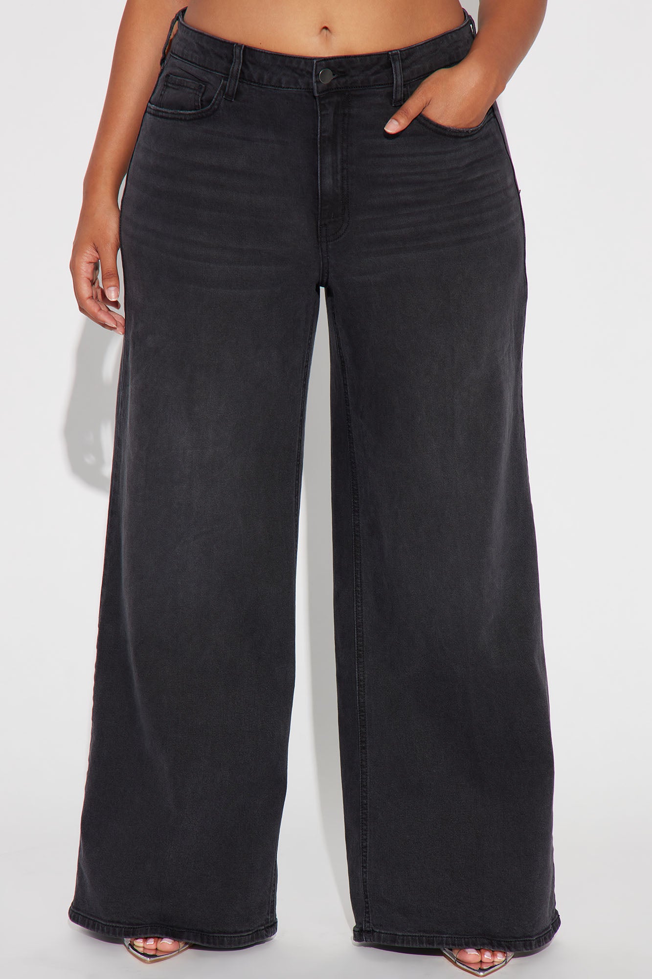 Time Well Spent Stretch Wide Leg Jeans - Black Wash - Image 5