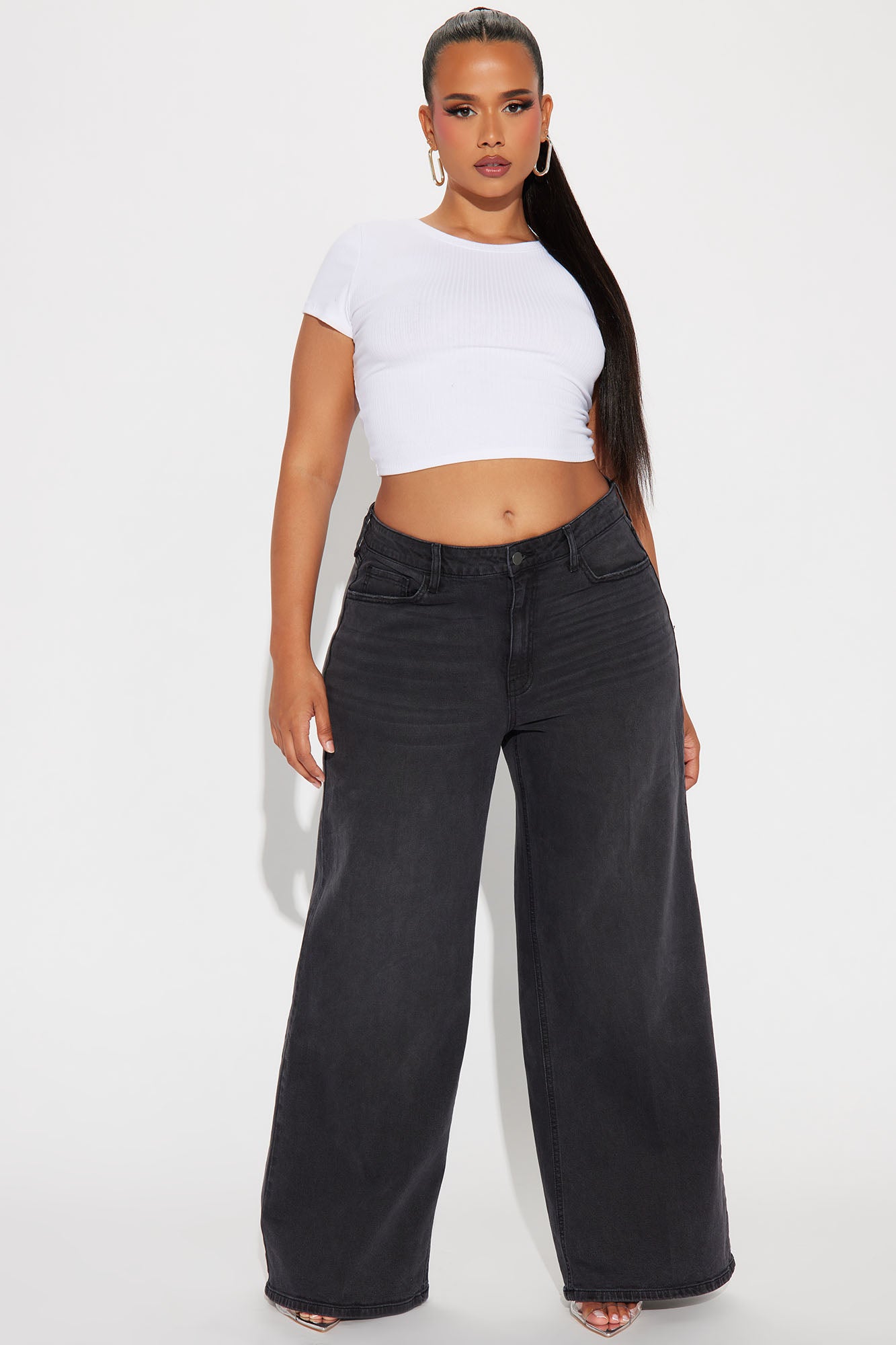 Time Well Spent Stretch Wide Leg Jeans - Black Wash - Image 4