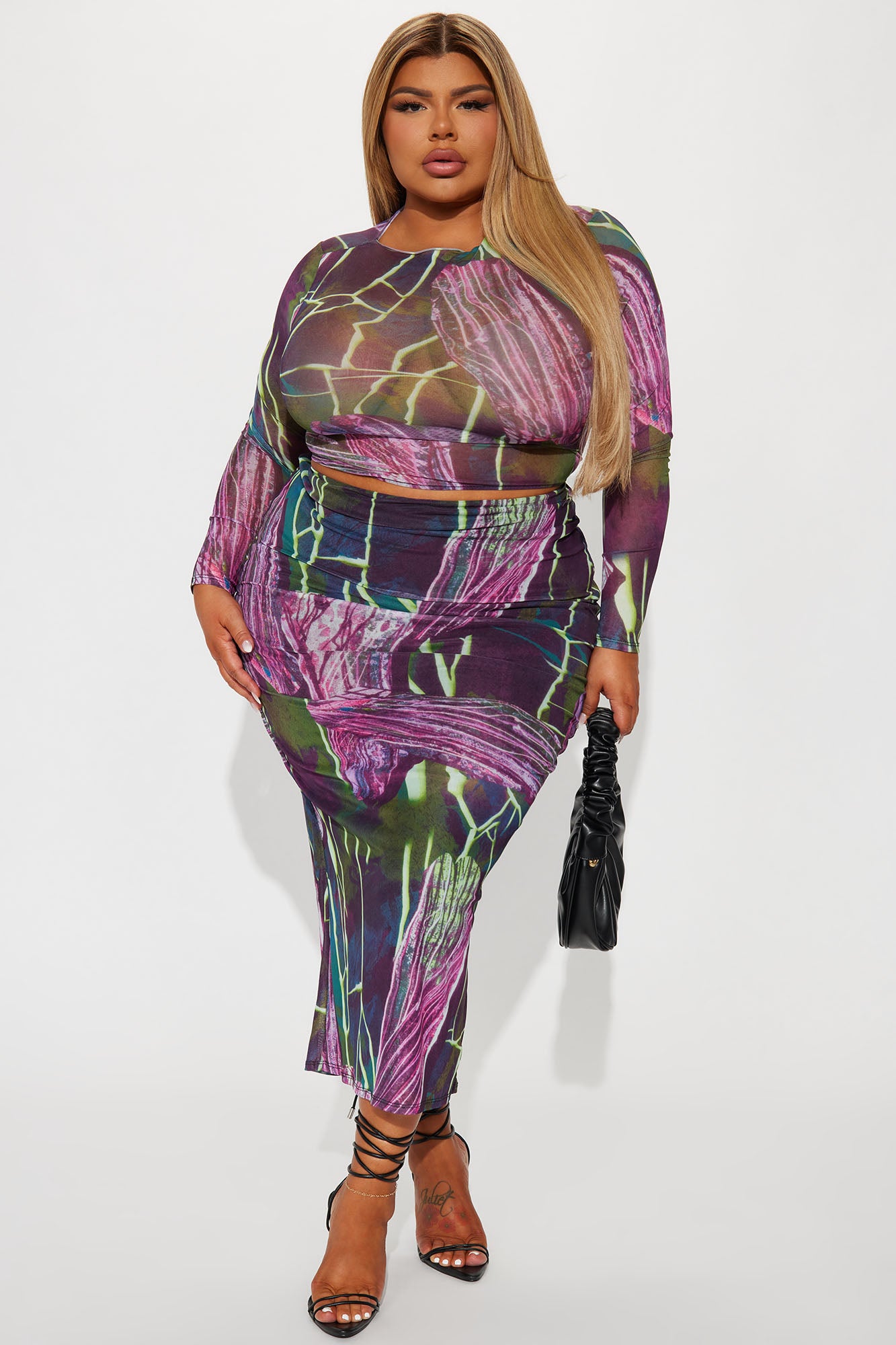 Perfect Gem Mesh Skirt Set - Magenta - Image 5