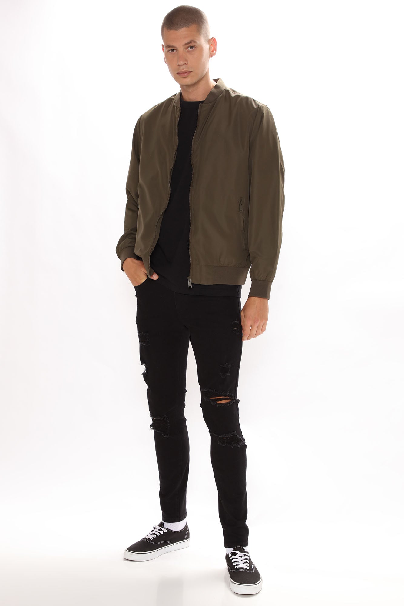 Eddie Bomber Jacket - Olive - Image 3