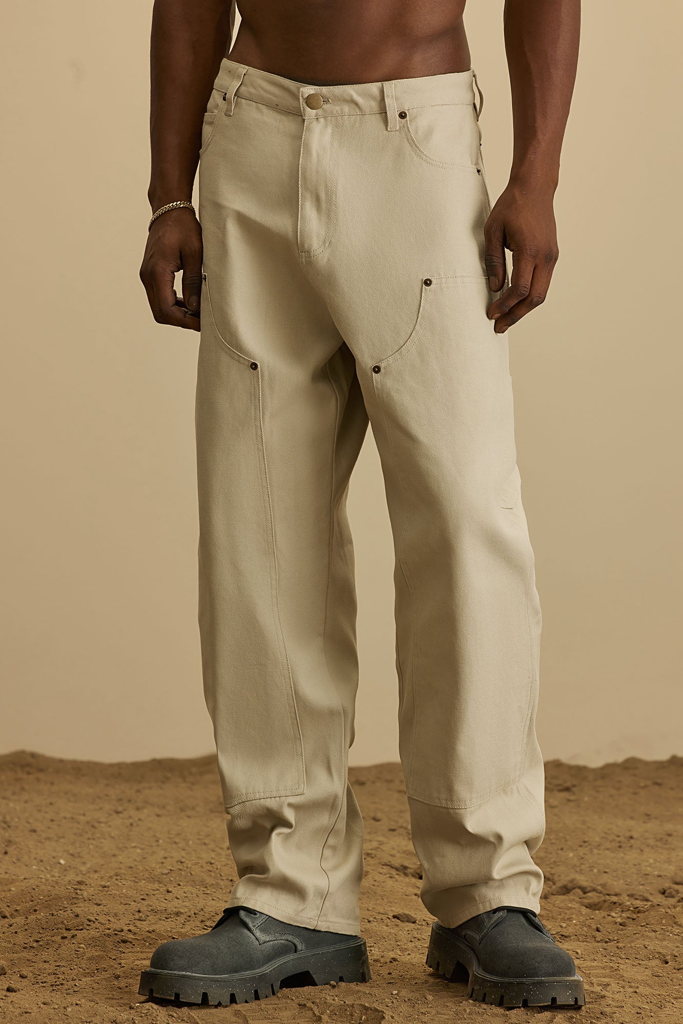 Alexander Double Knee Straight Utility Canvas Pants - Off White - Image 4