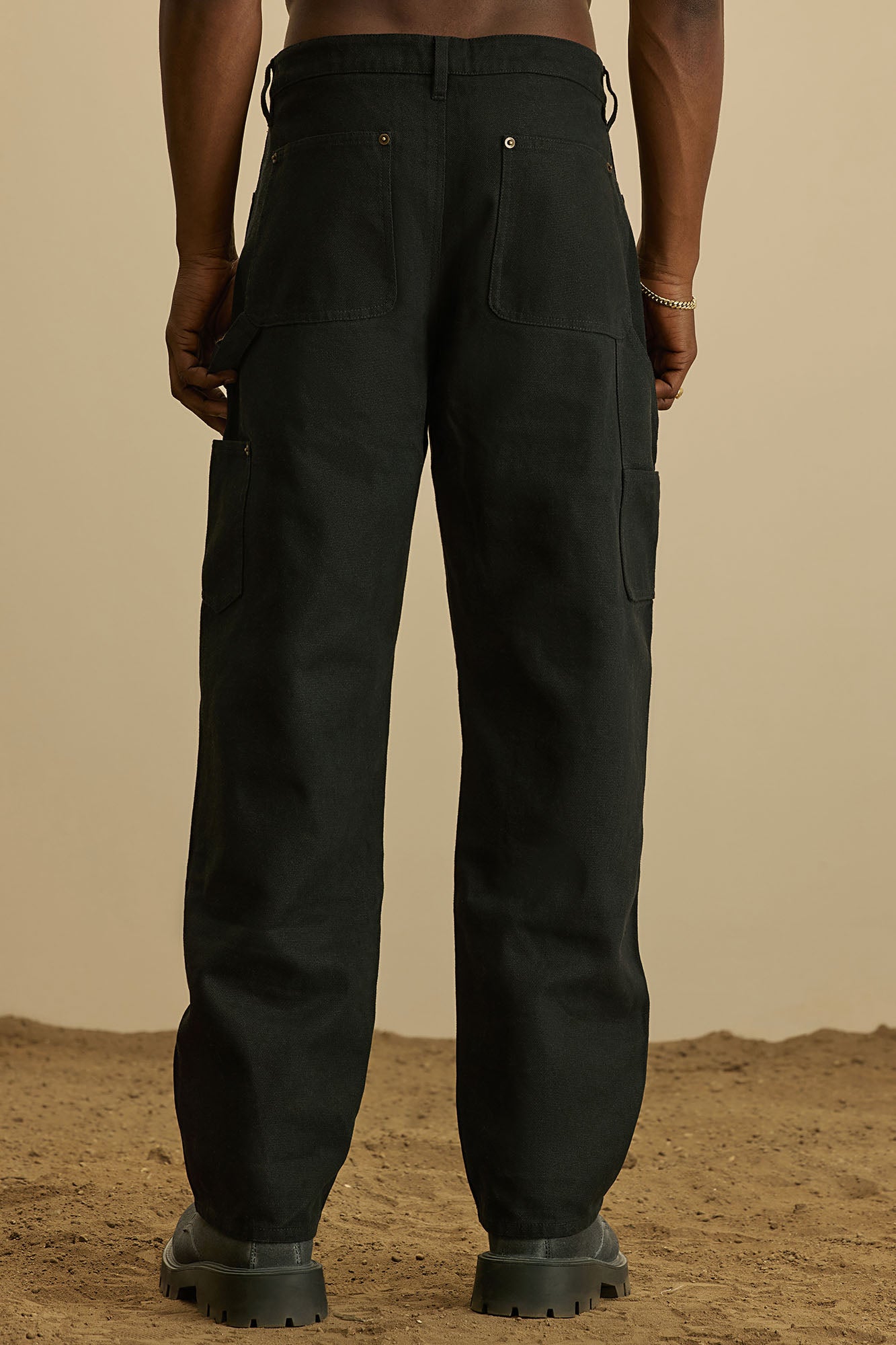 Alexander Double Knee Straight Utility Canvas Pants - Black - Image 3
