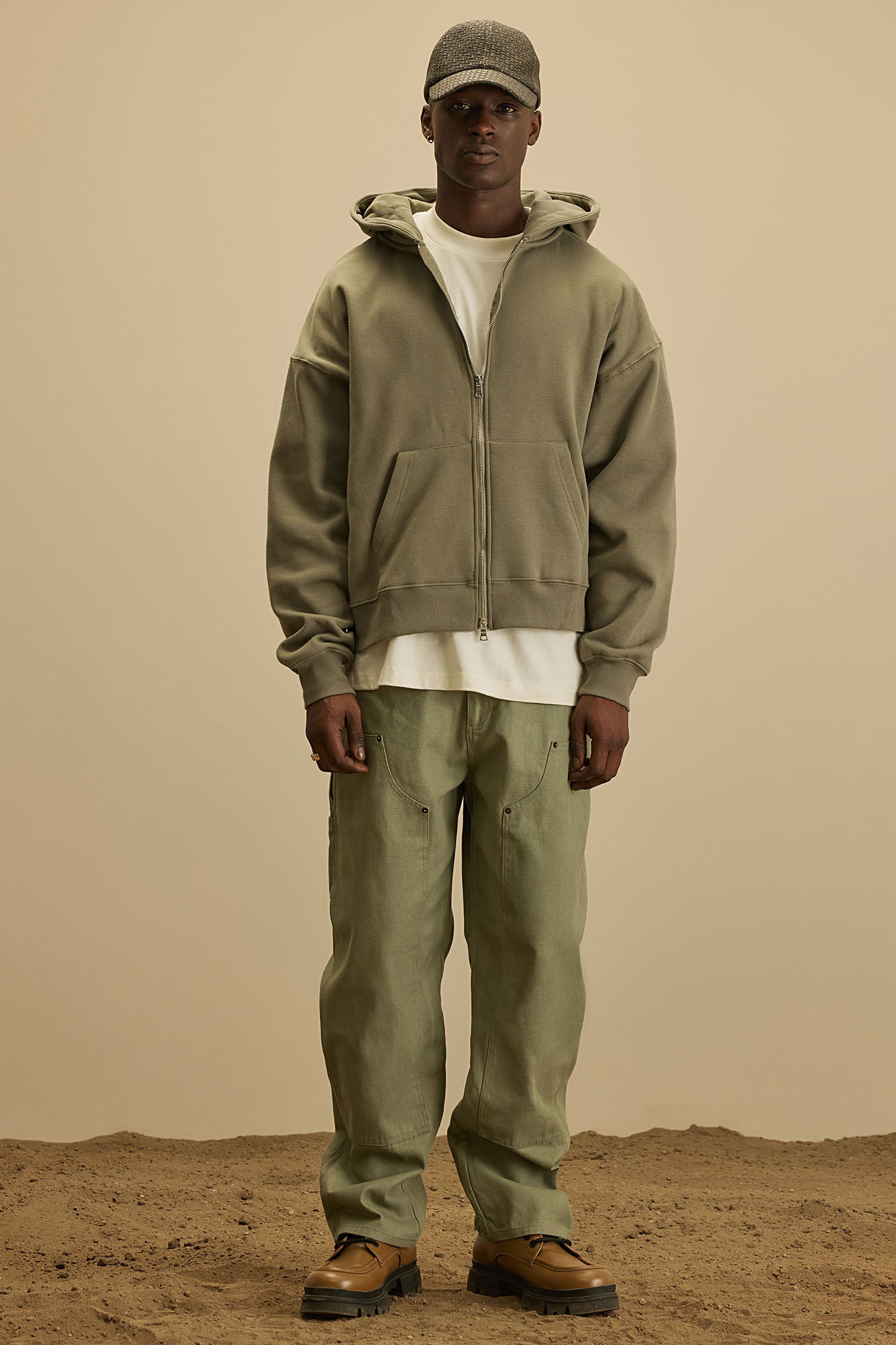 Tyson Oversized Heavyweight Zip Up - Olive - Image 3