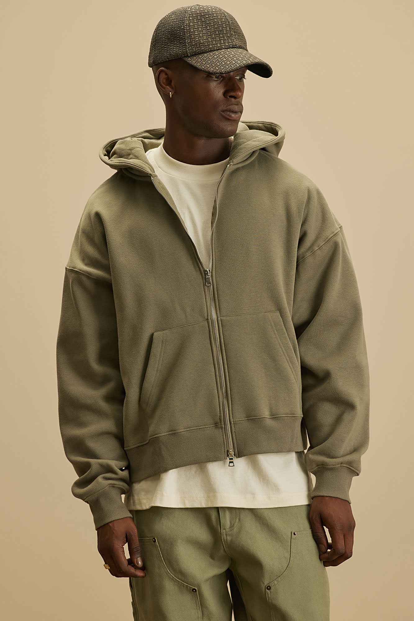 Tyson Oversized Heavyweight Zip Up - Olive - Image 4
