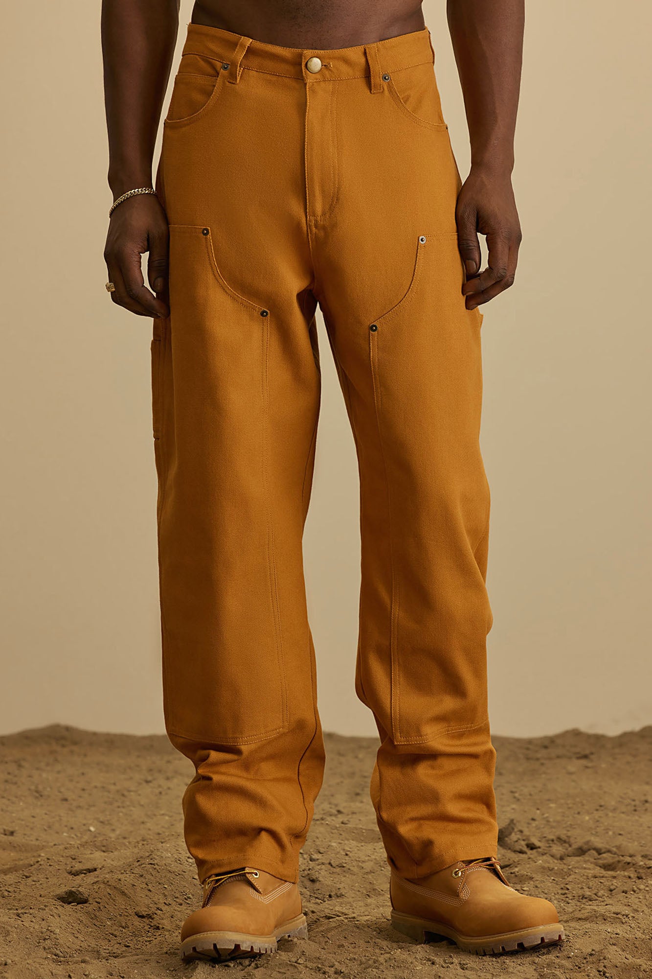 Alexander Double Knee Straight Utility Canvas Pants - Tan - Image 3
