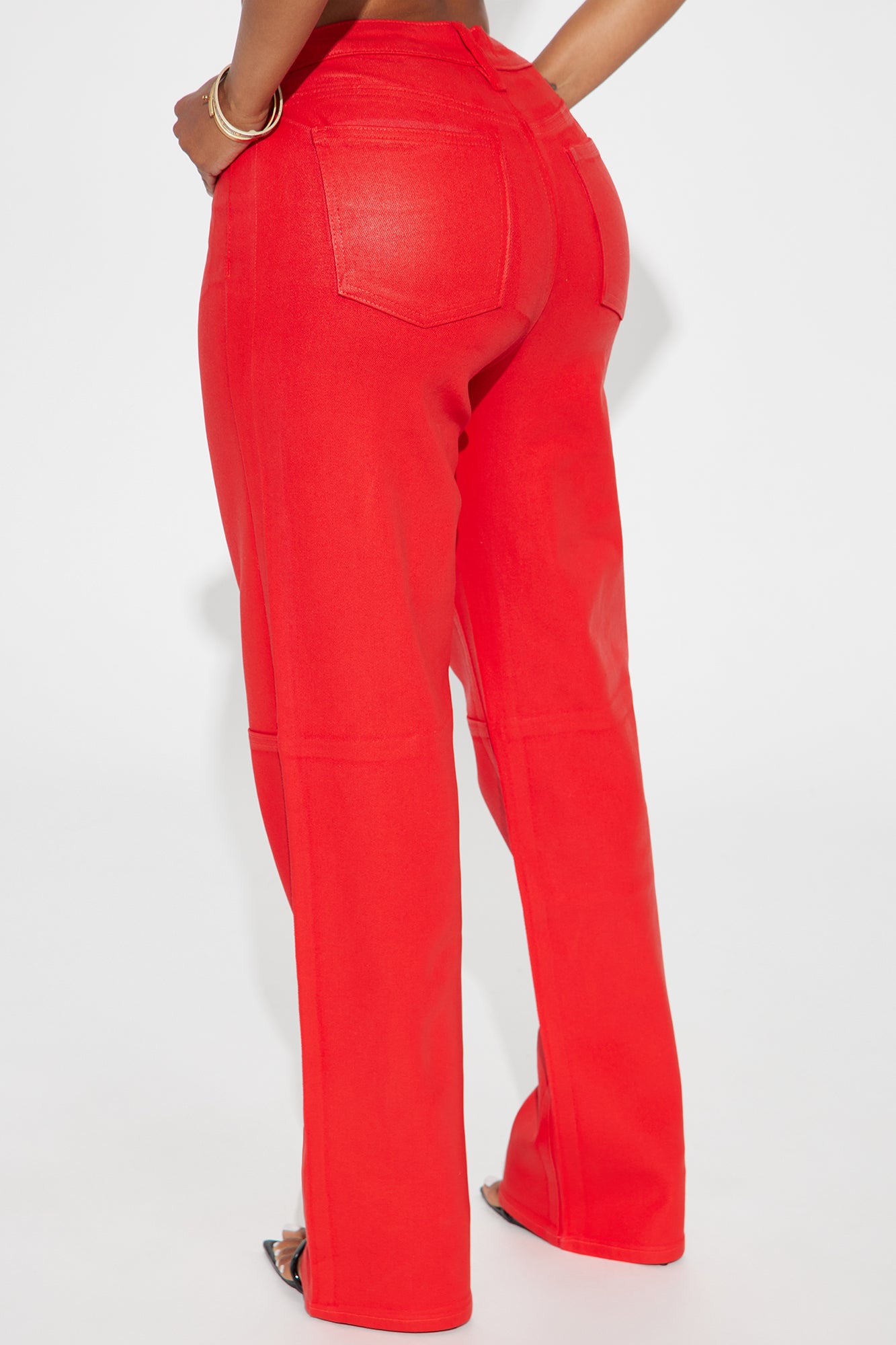 Are You In Coated Straight Leg Pant - Red - Image 3
