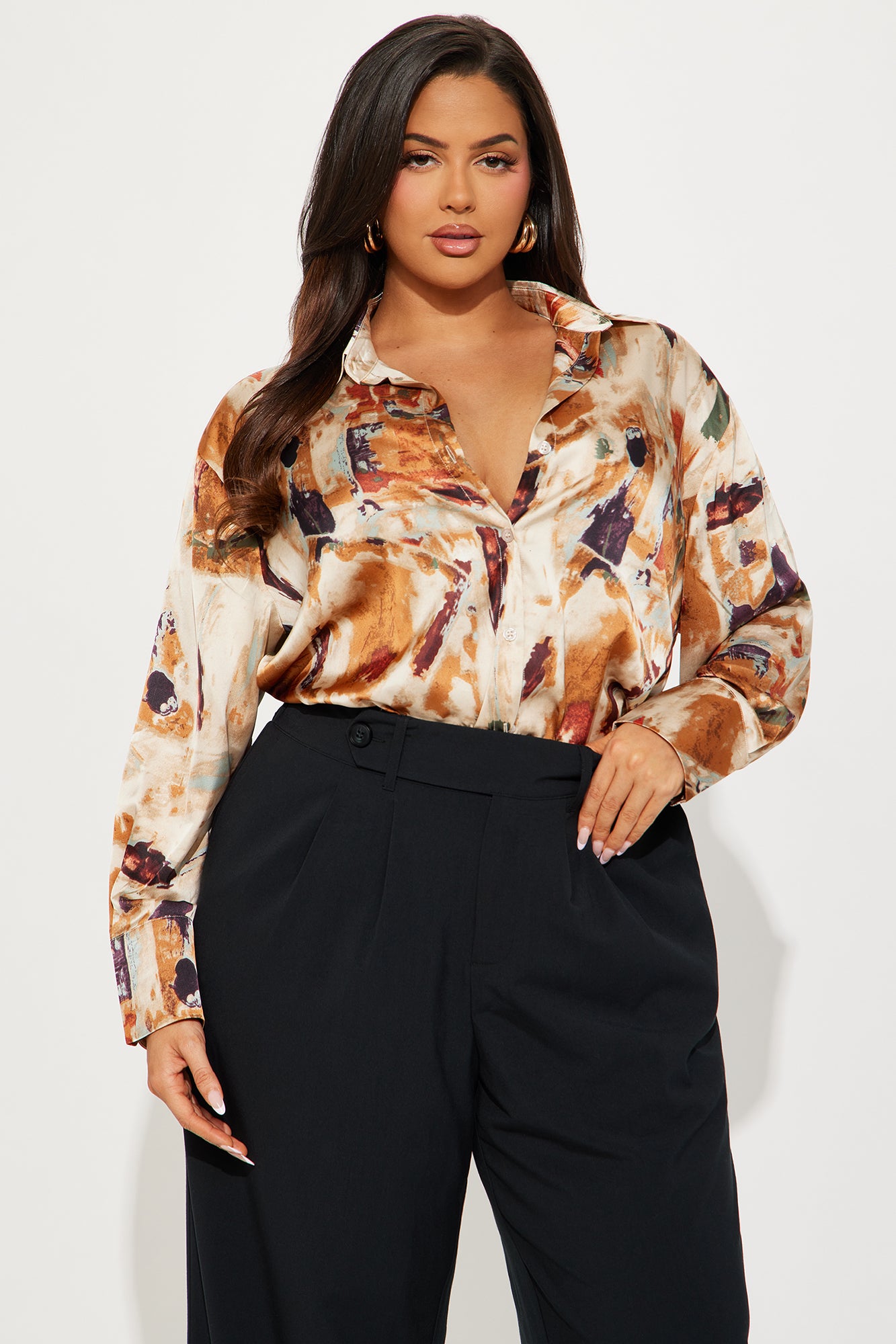 Work Crush Satin Printed Shirt  - Ivory/combo - Image 4