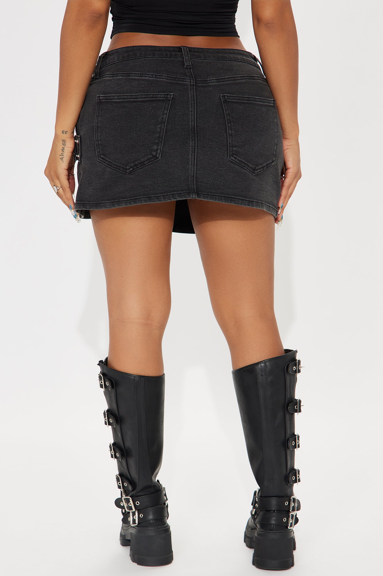 We Go Together Studded Denim Mini Skirt - Black Wash - Image 3