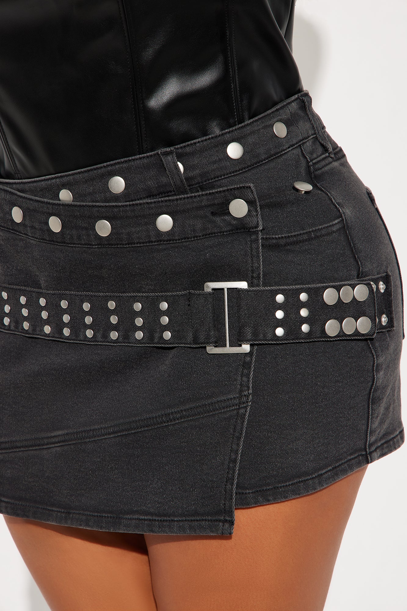 We Go Together Studded Denim Mini Skirt - Black Wash - Image 6