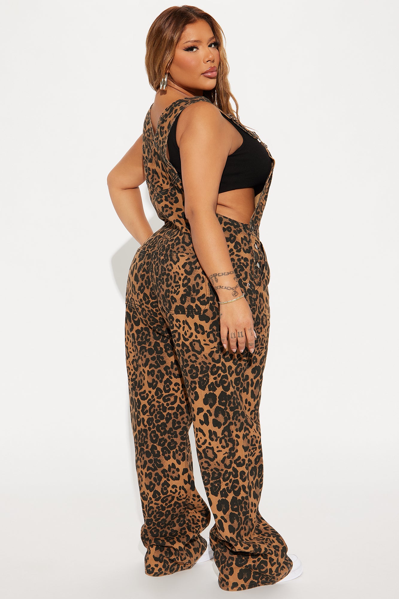 Causing A Scandal Leopard Print Denim Overalls - Brown/combo - Image 6