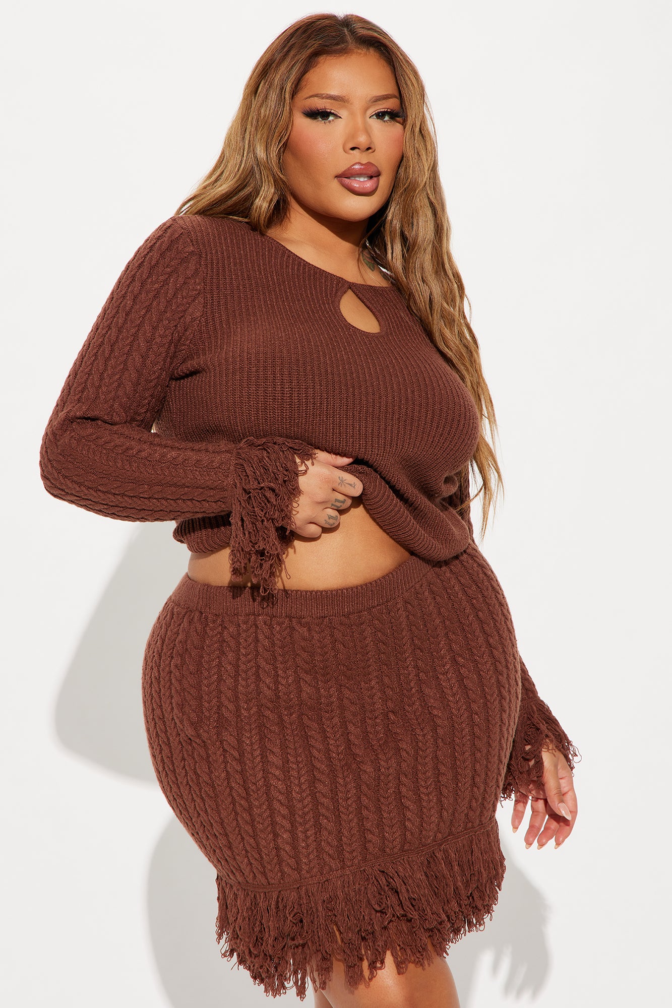 Marian Sweater Fringe Skirt Set - Brown - Image 5