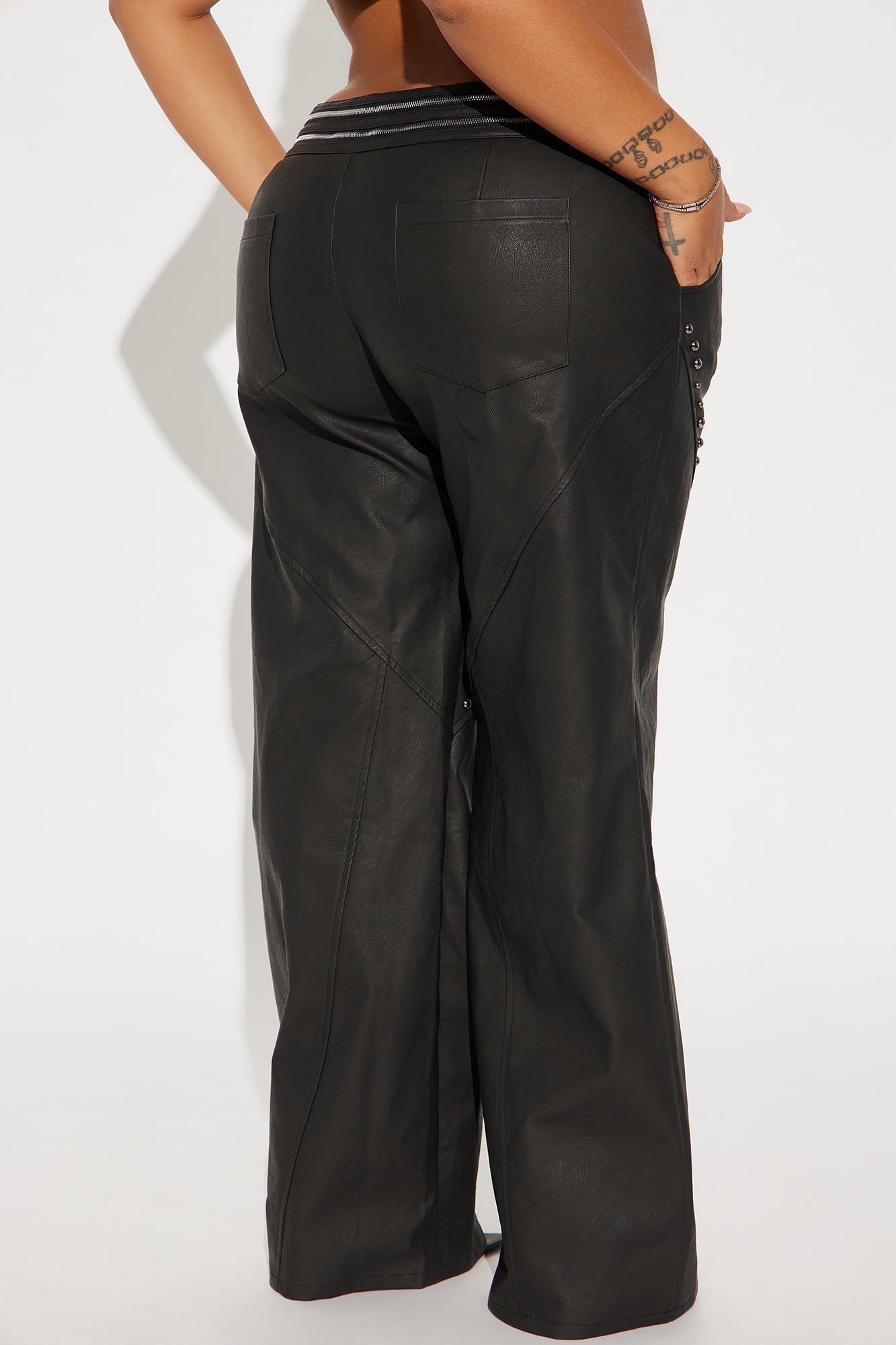 Stella High Rise Faux Leather Pant - Black - Image 7