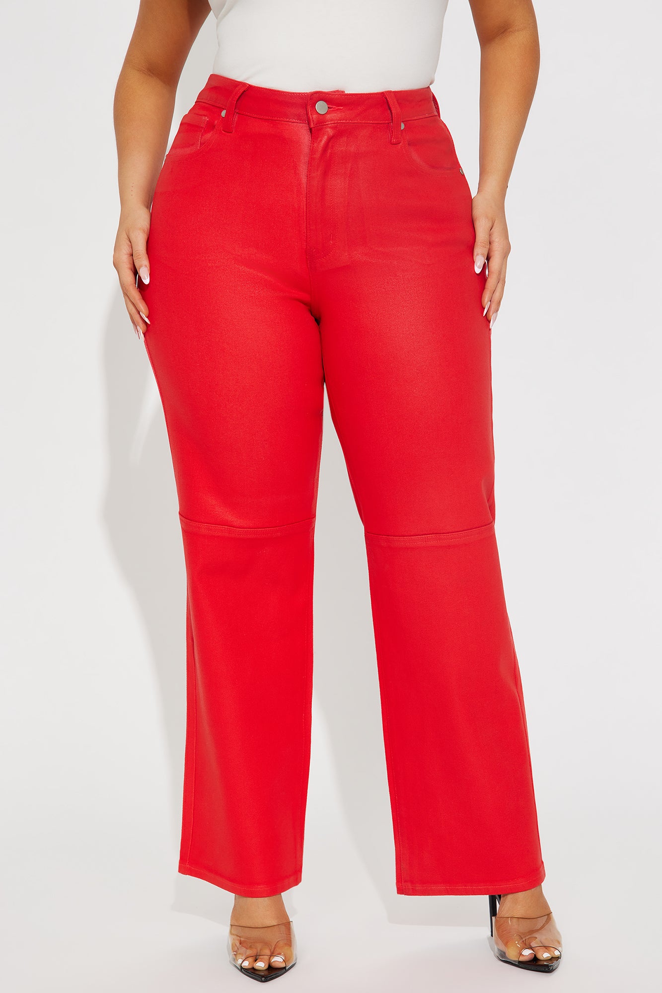Are You In Coated Straight Leg Pant - Red - Image 5