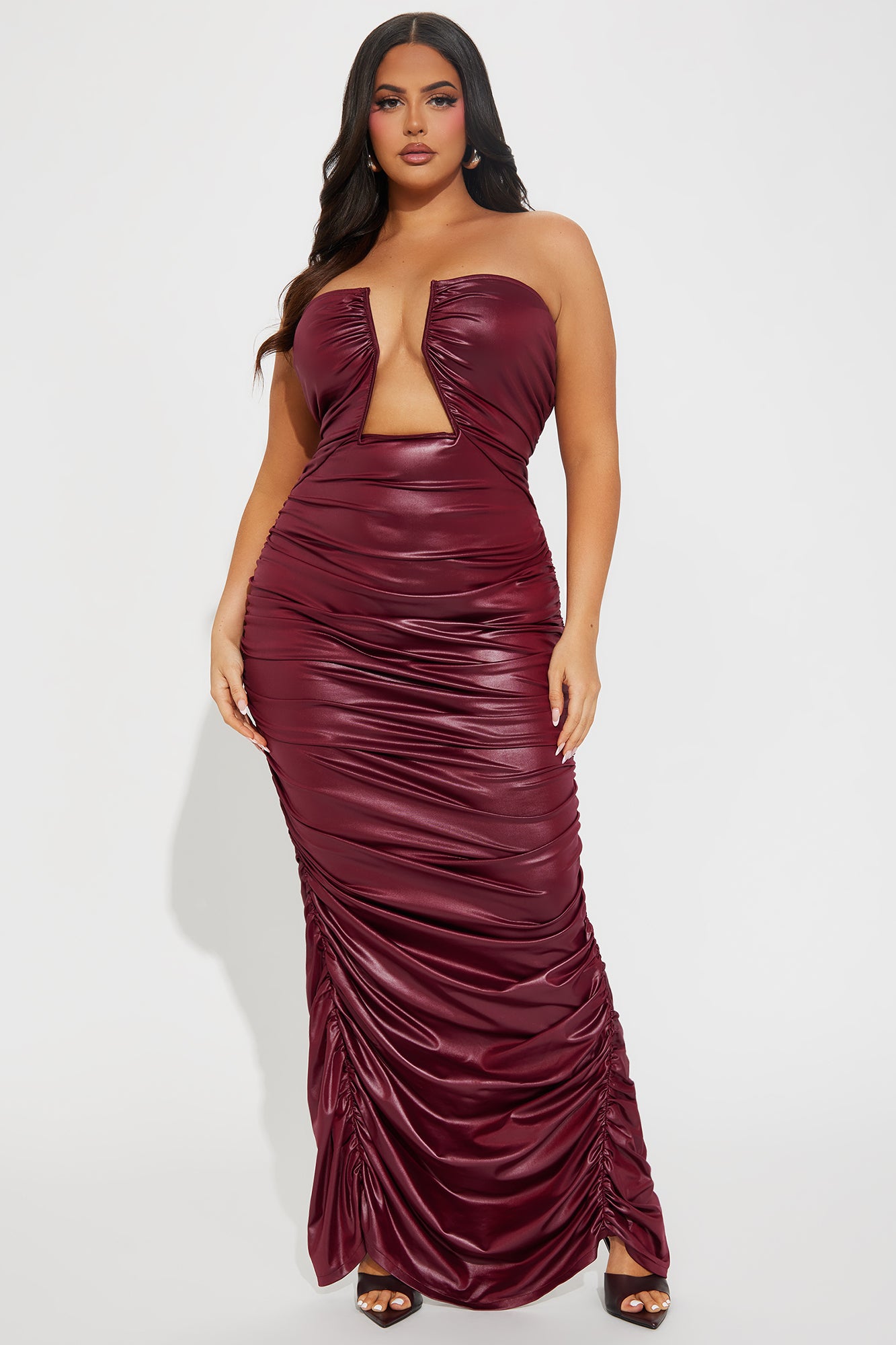 Denise Ruched Tube Maxi Dress - Burgundy - Image 6