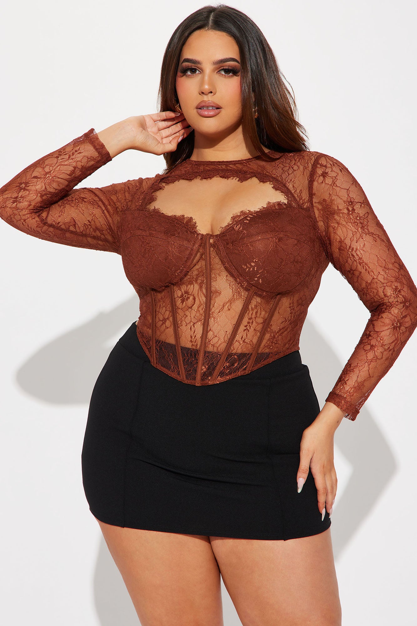 Lingering Feelings Lace Corset Top - Brown - Image 4