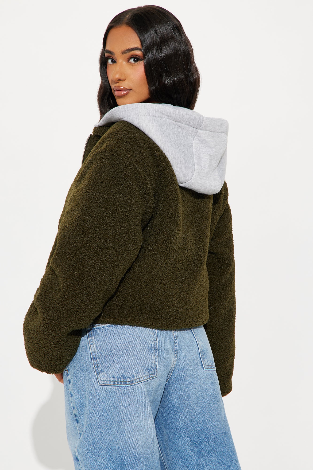 Off Duty Sherpa Bomber Jacket - Olive - Image 5