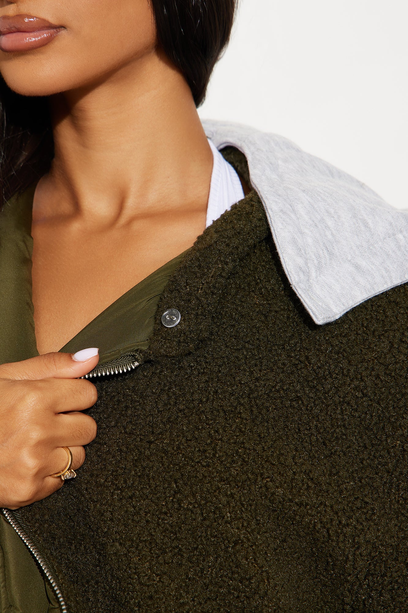 Off Duty Sherpa Bomber Jacket - Olive - Image 4