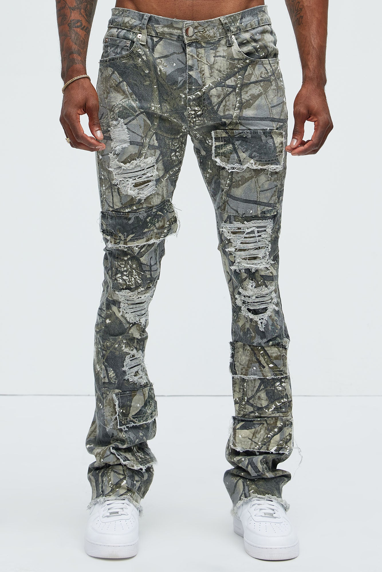 Get Started Cargo Stacked Skinny Flare Pants - Grey/combo - Image 4