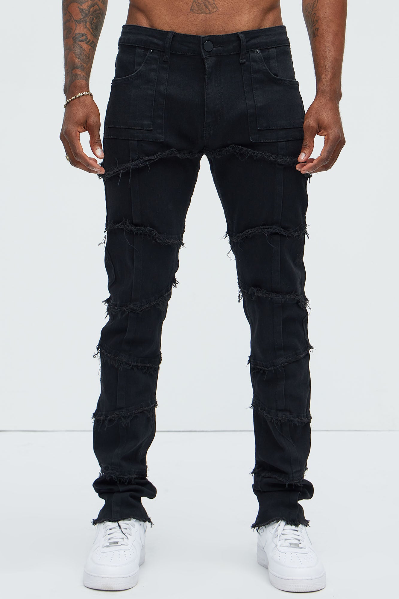 Get Me More Fray Panel Straight Jeans - Black - Image 4