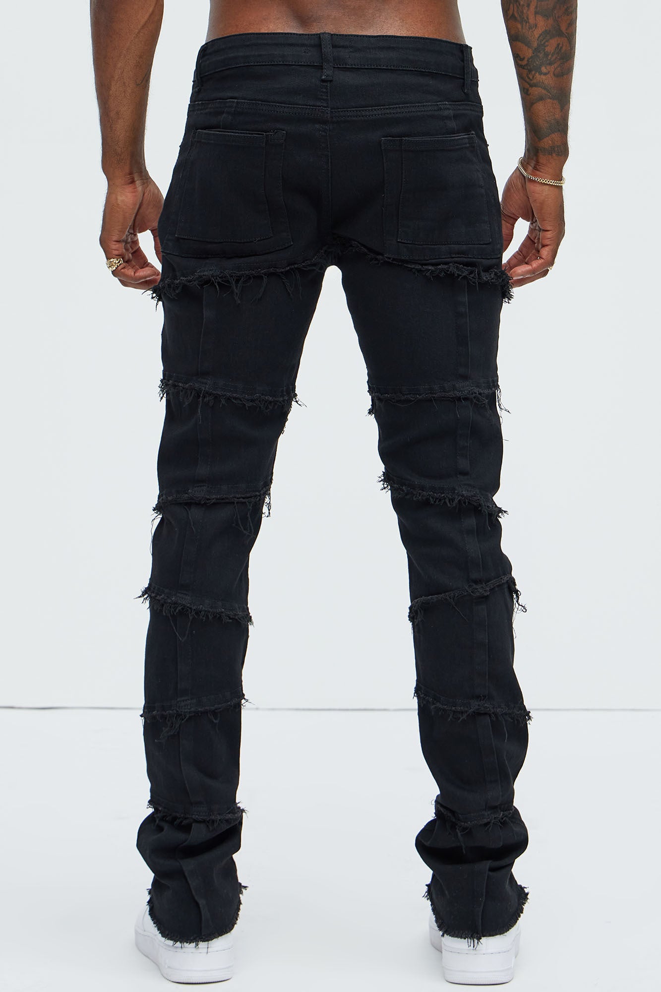 Get Me More Fray Panel Straight Jeans - Black - Image 5
