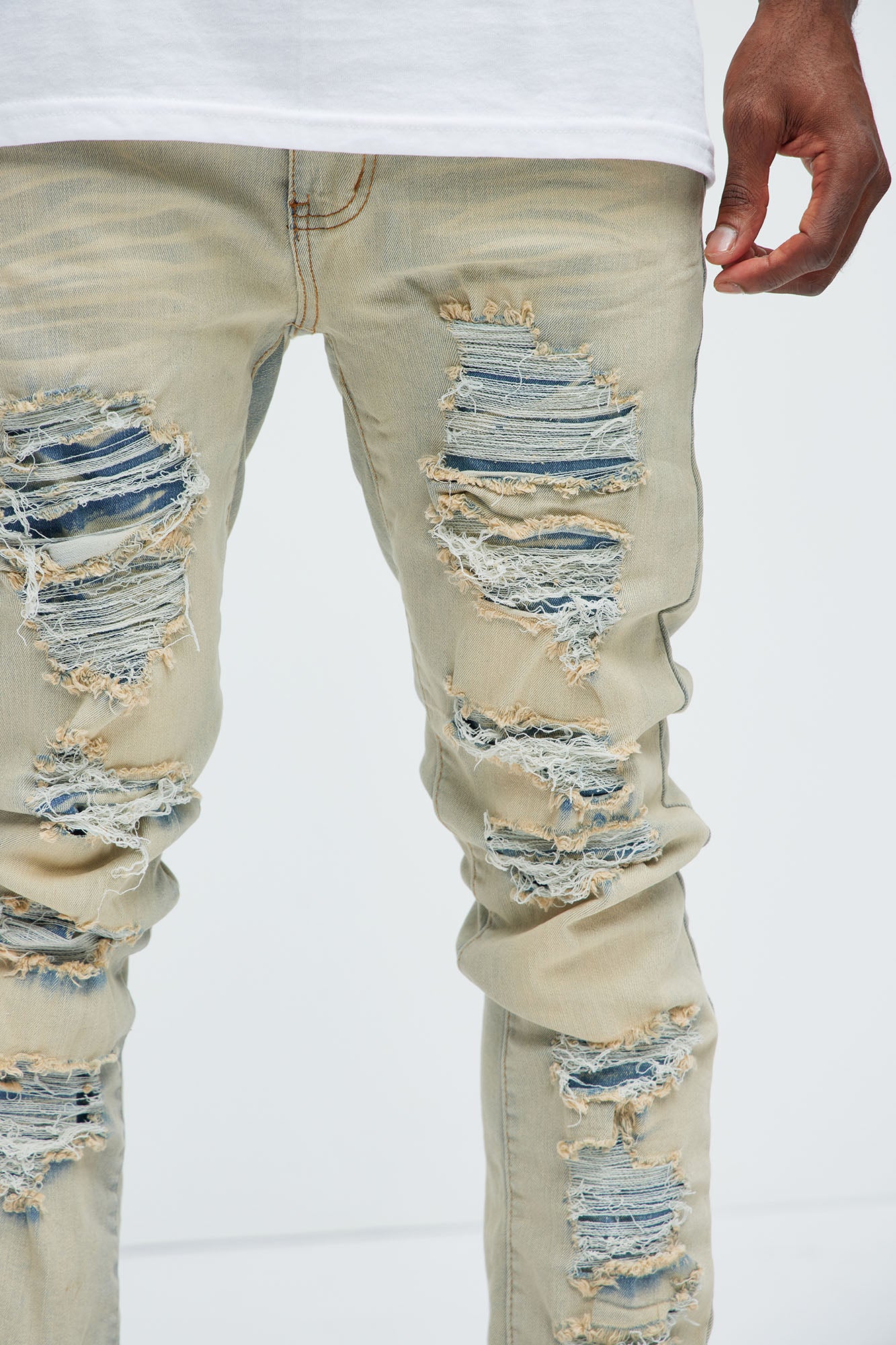 Plan Ahead Ripped Stacked Skinny Flare Jeans - Light Wash - Image 3
