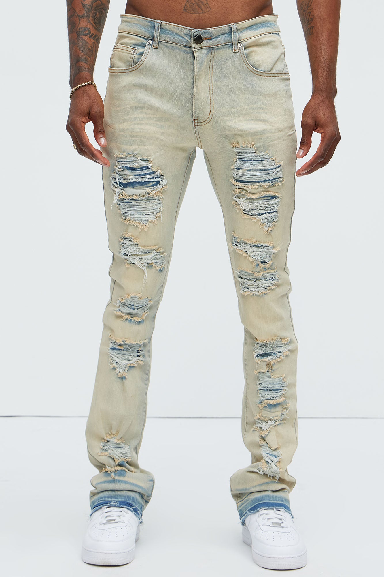 Plan Ahead Ripped Stacked Skinny Flare Jeans - Light Wash - Image 4