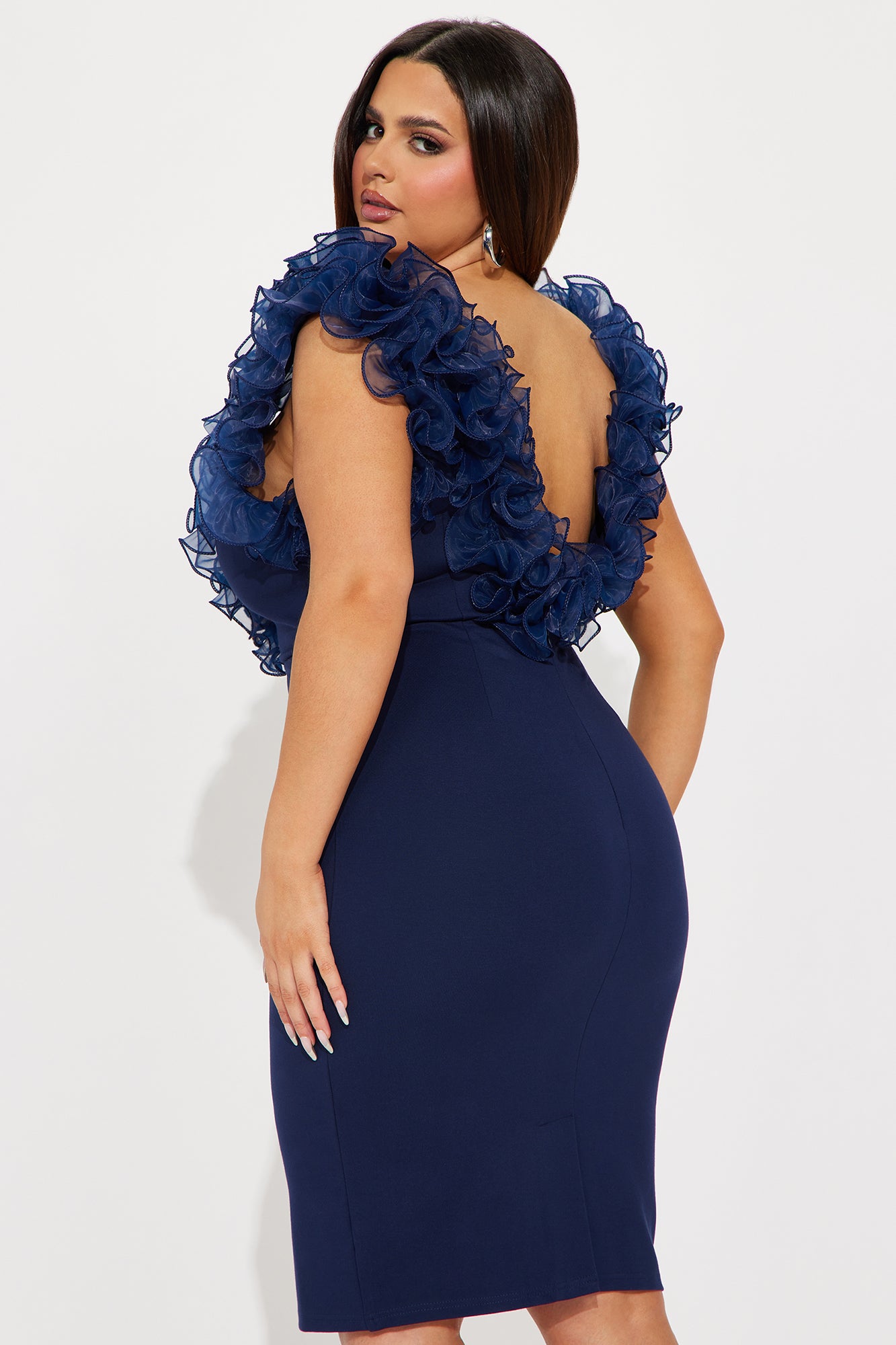 Angelica Ruffle Midi Dress - Navy - Image 7