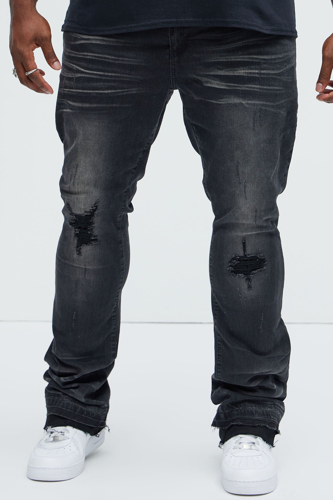 Below Me Distressed Skinny Flare Jeans - Grey - Image 6