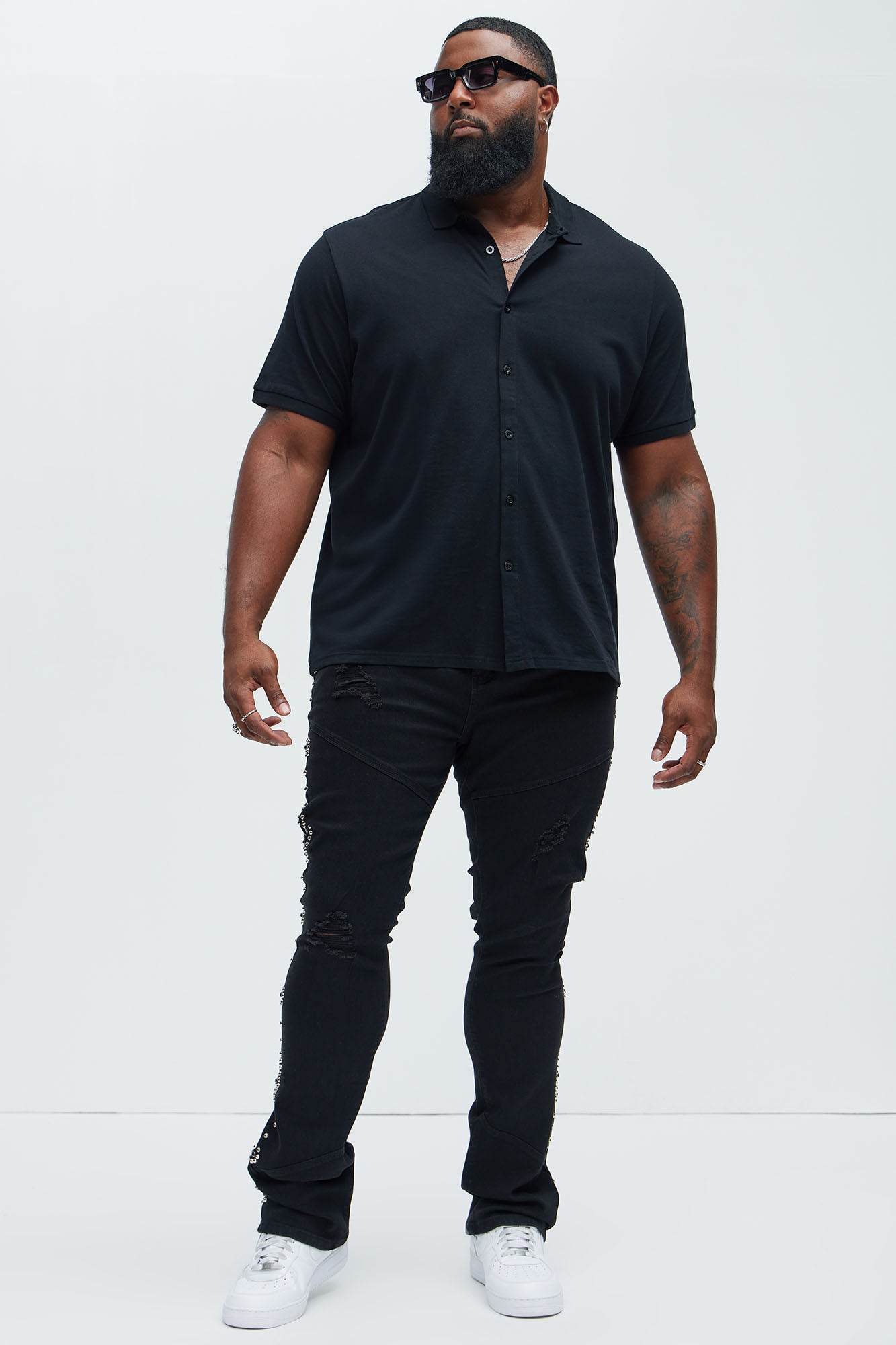 Be Along The Sides Stacked Skinny Flare Jeans - Black - Image 7