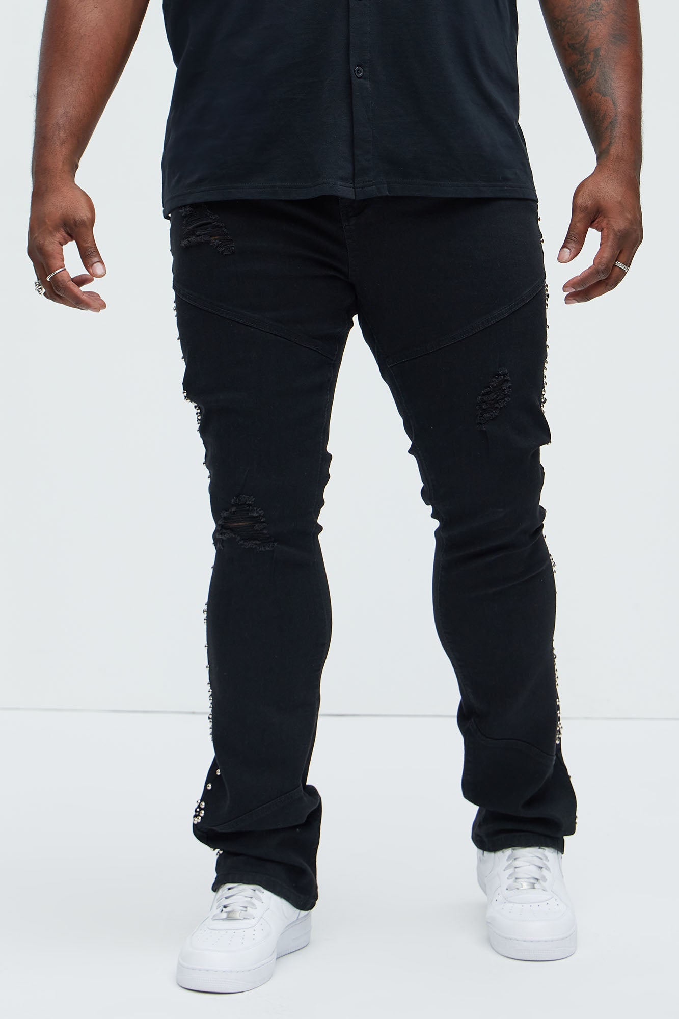Be Along The Sides Stacked Skinny Flare Jeans - Black - Image 6
