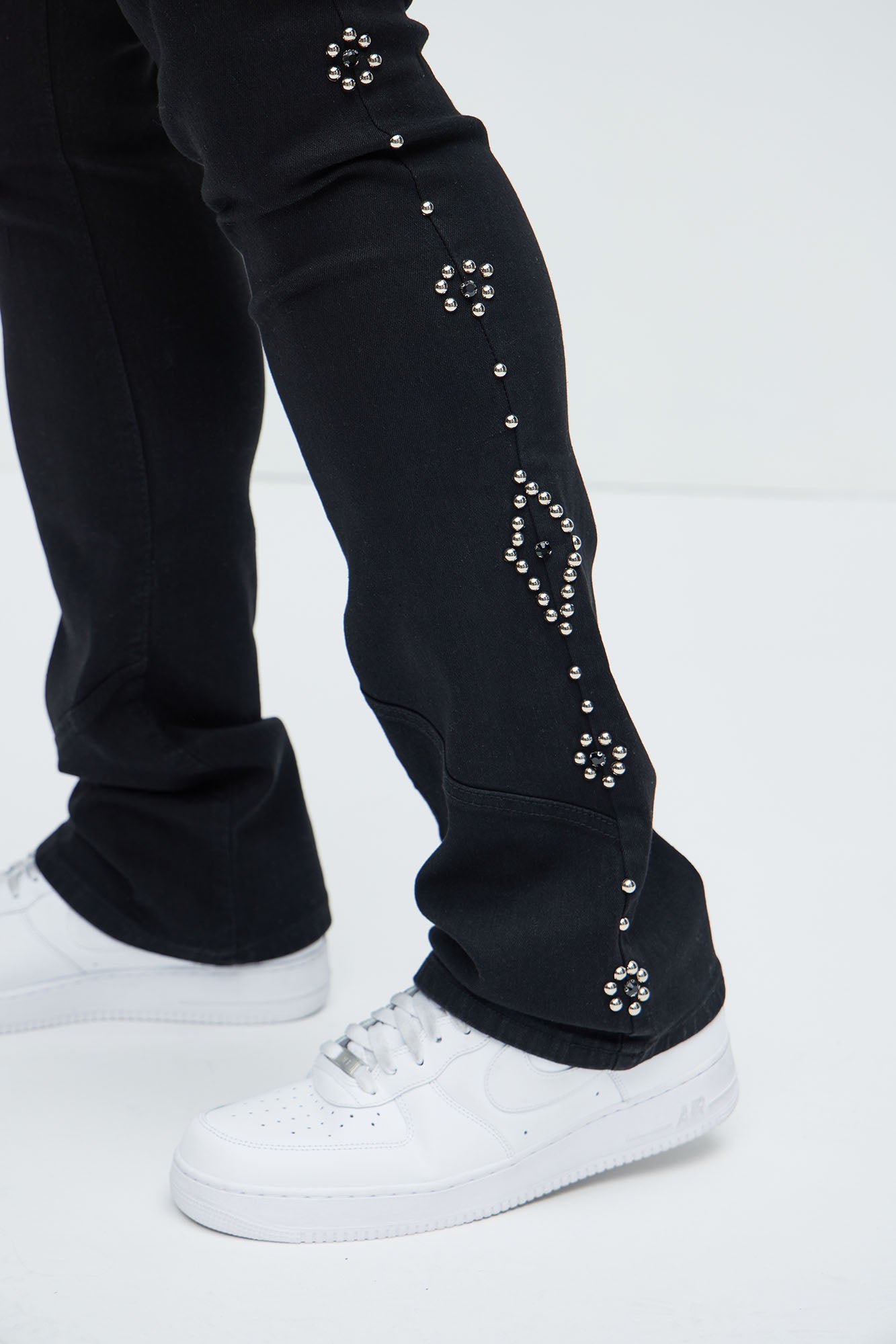 Be Along The Sides Stacked Skinny Flare Jeans - Black - Image 8