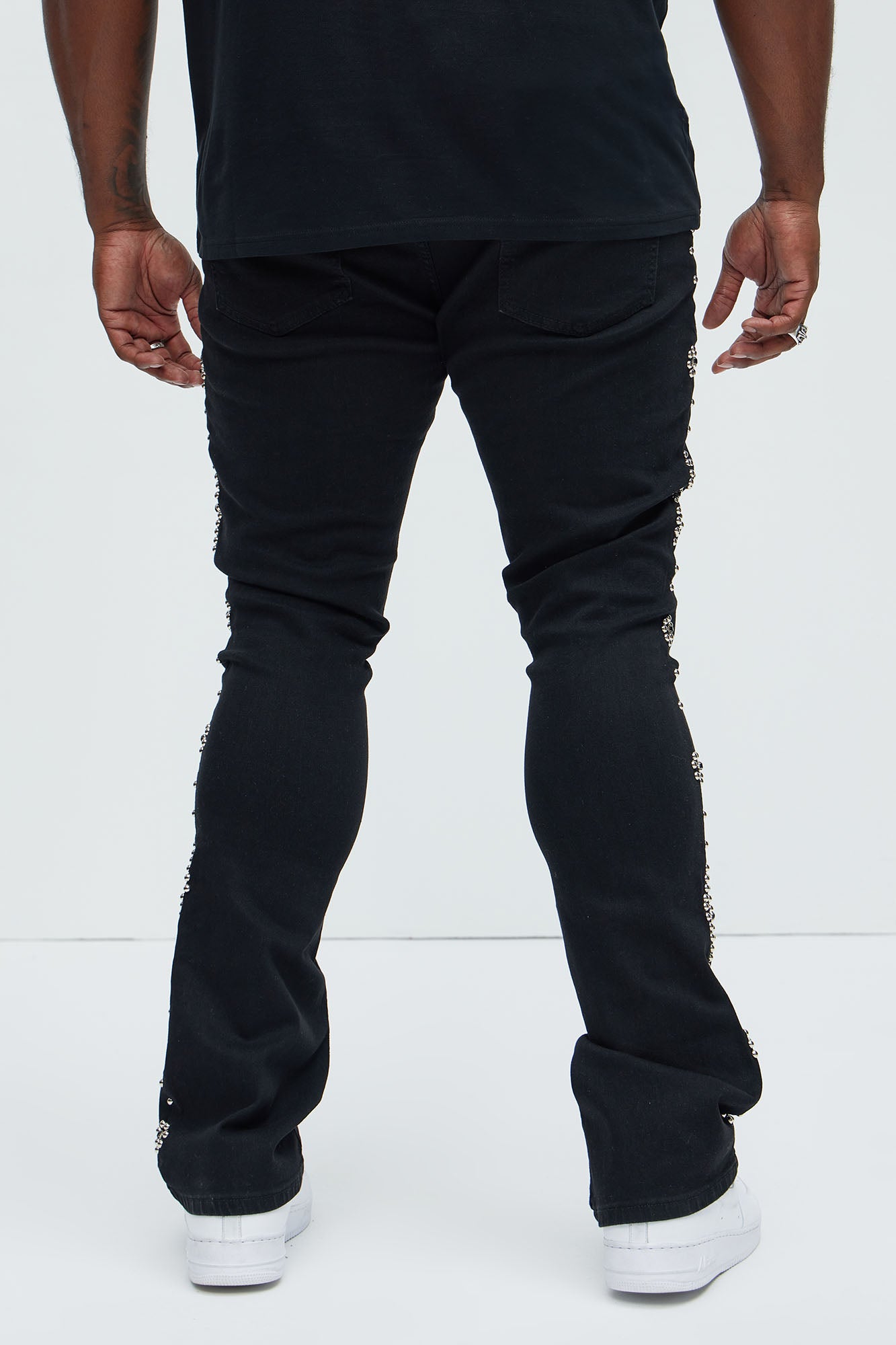 Be Along The Sides Stacked Skinny Flare Jeans - Black - Image 9