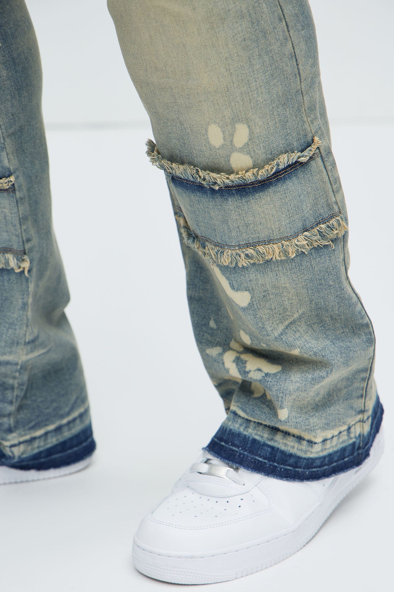 Side Snap Cargo Stacked Skinny Flare Jeans - Medium Wash - Image 7