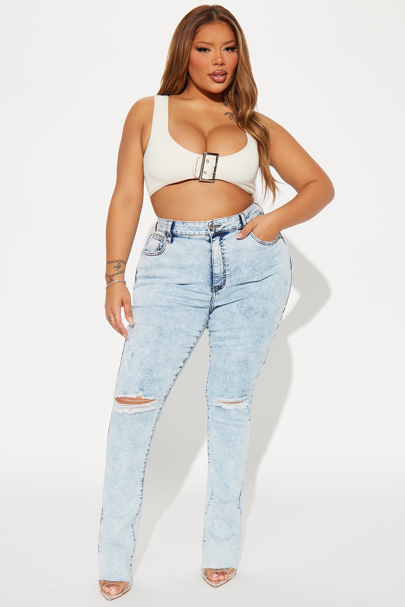 Best Stretch Ripped High Rise Bootcut Jeans - Acid Wash Denim - Image 4